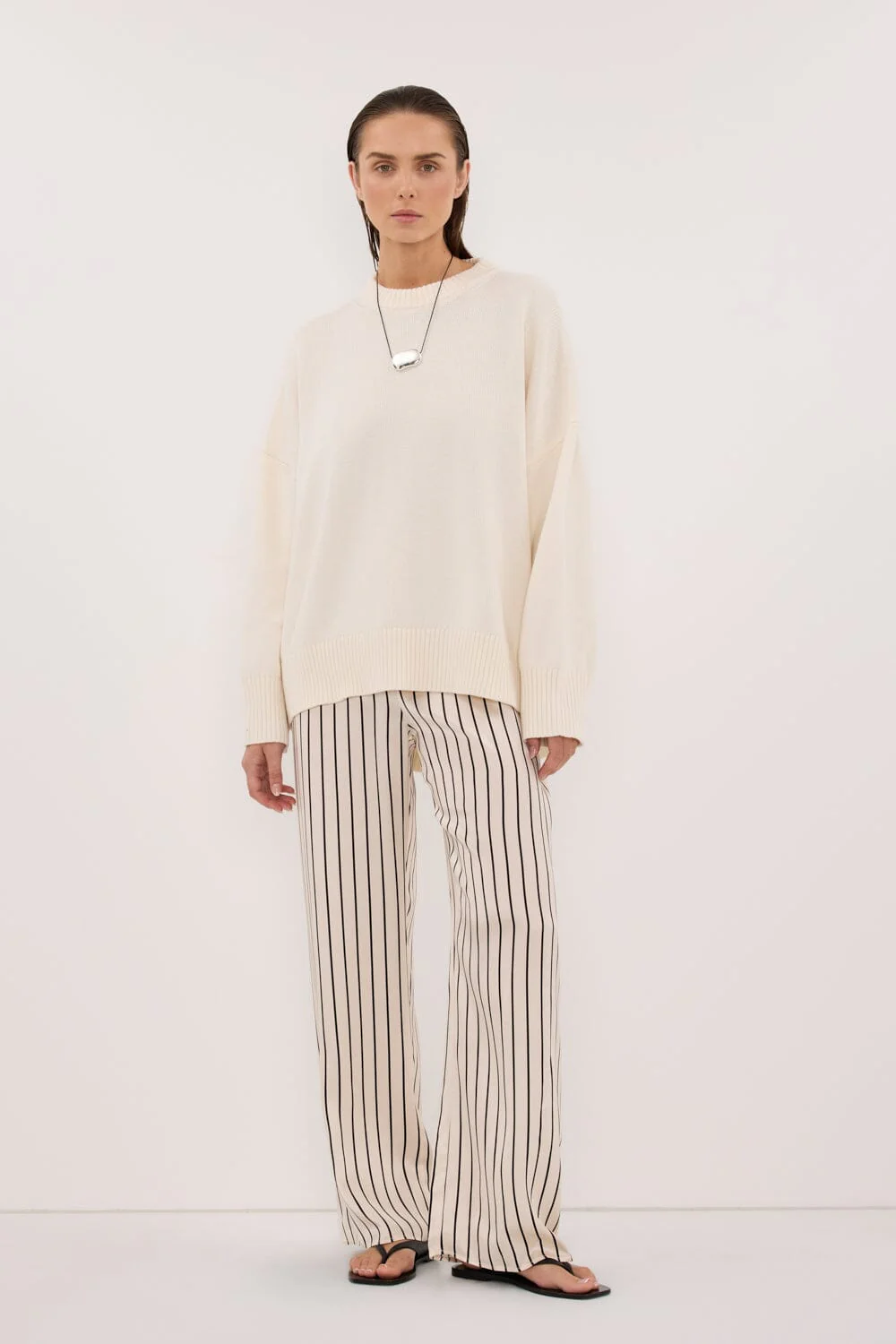 ADRIENNE CREAM STRIPE SILK PANT