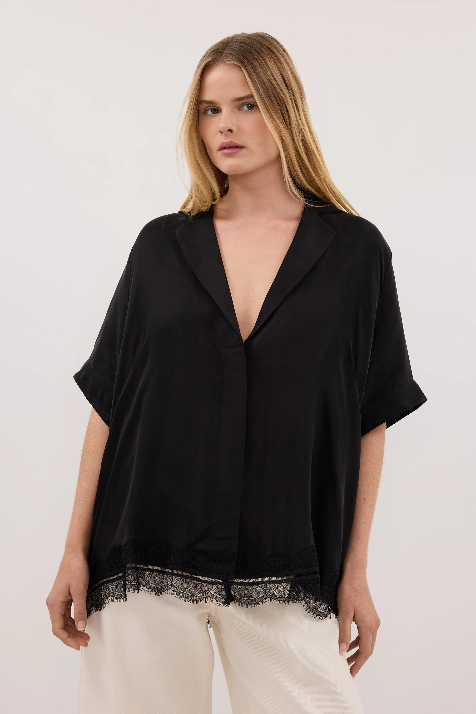 ANDREA BLACK CUPRO LACE SHIRT - Image 2