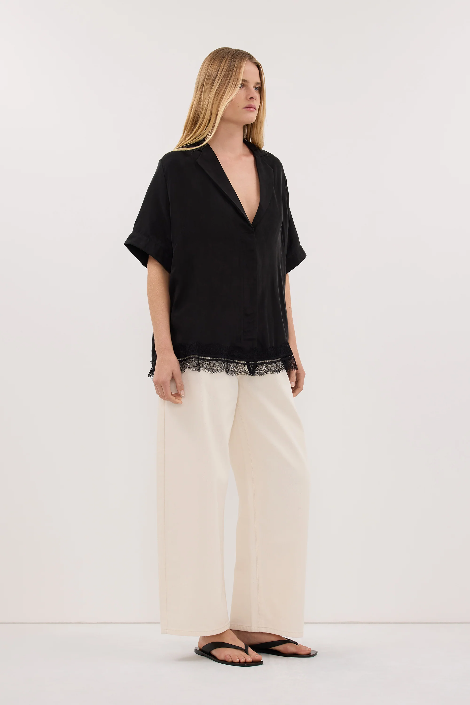 ANDREA BLACK CUPRO LACE SHIRT - Image 3