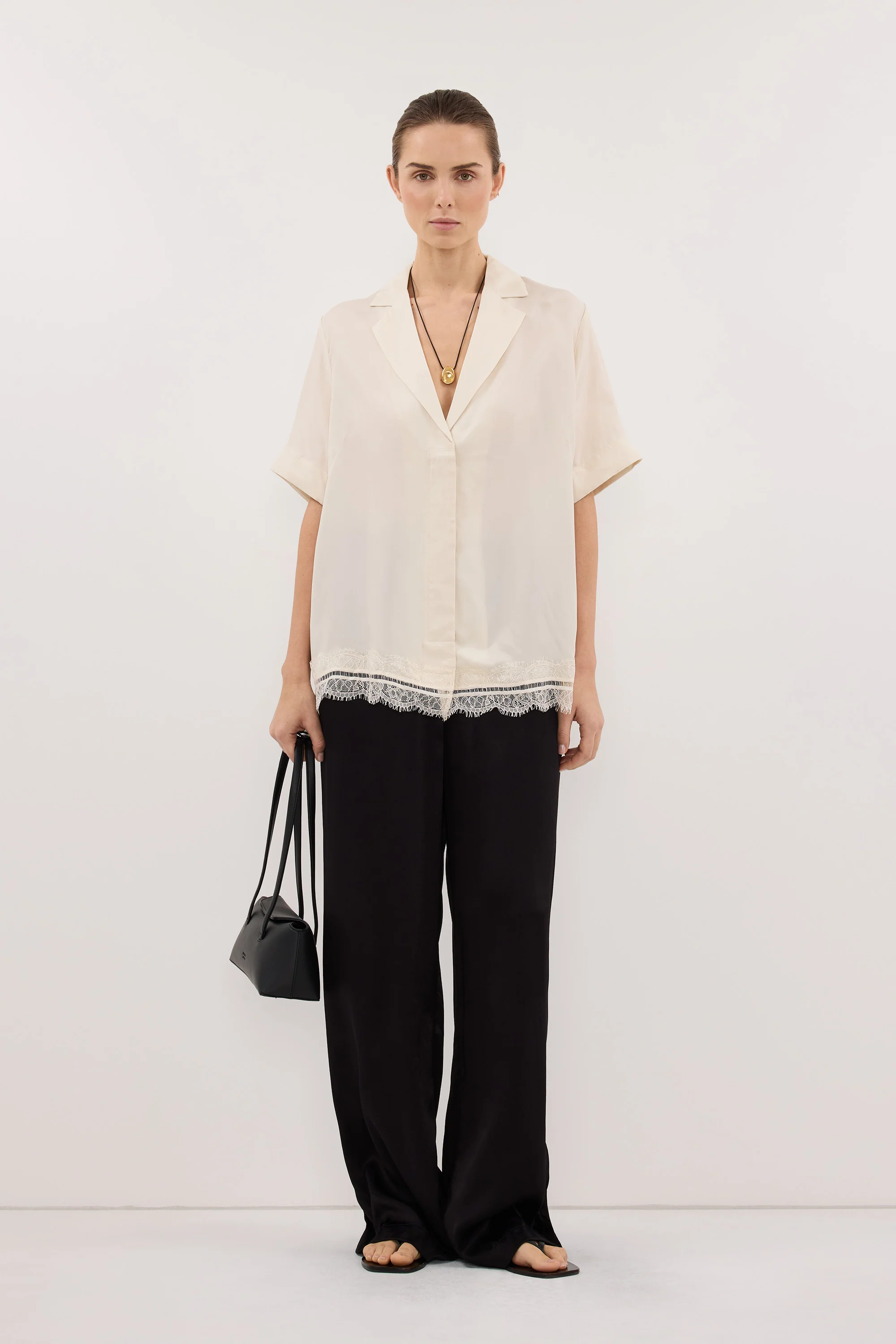 ANDREA SANDSTONE CUPRO LACE SHIRT