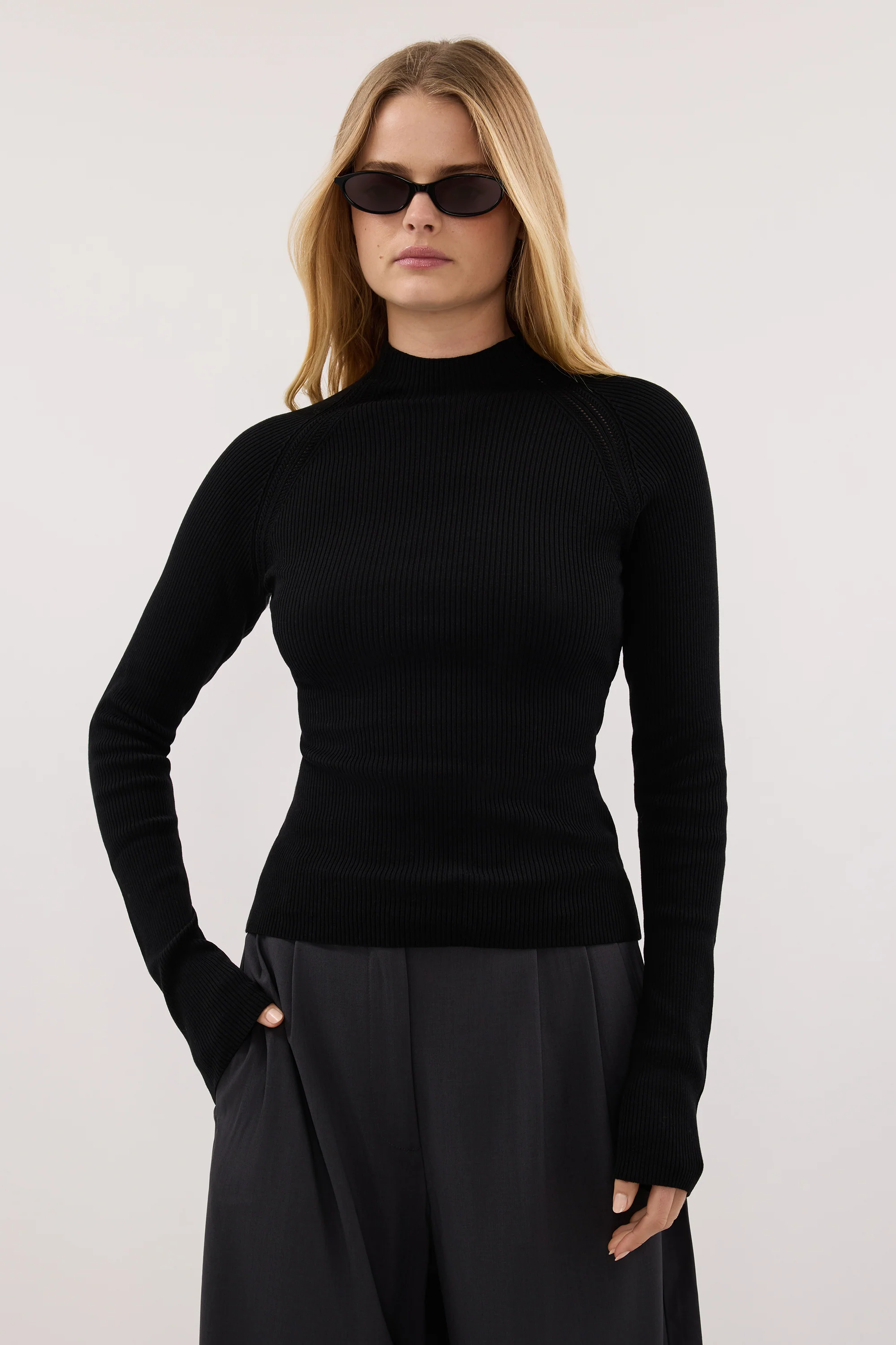 ANGEL BLACK RAGLAN FUNNEL NECK TOP - Image 2