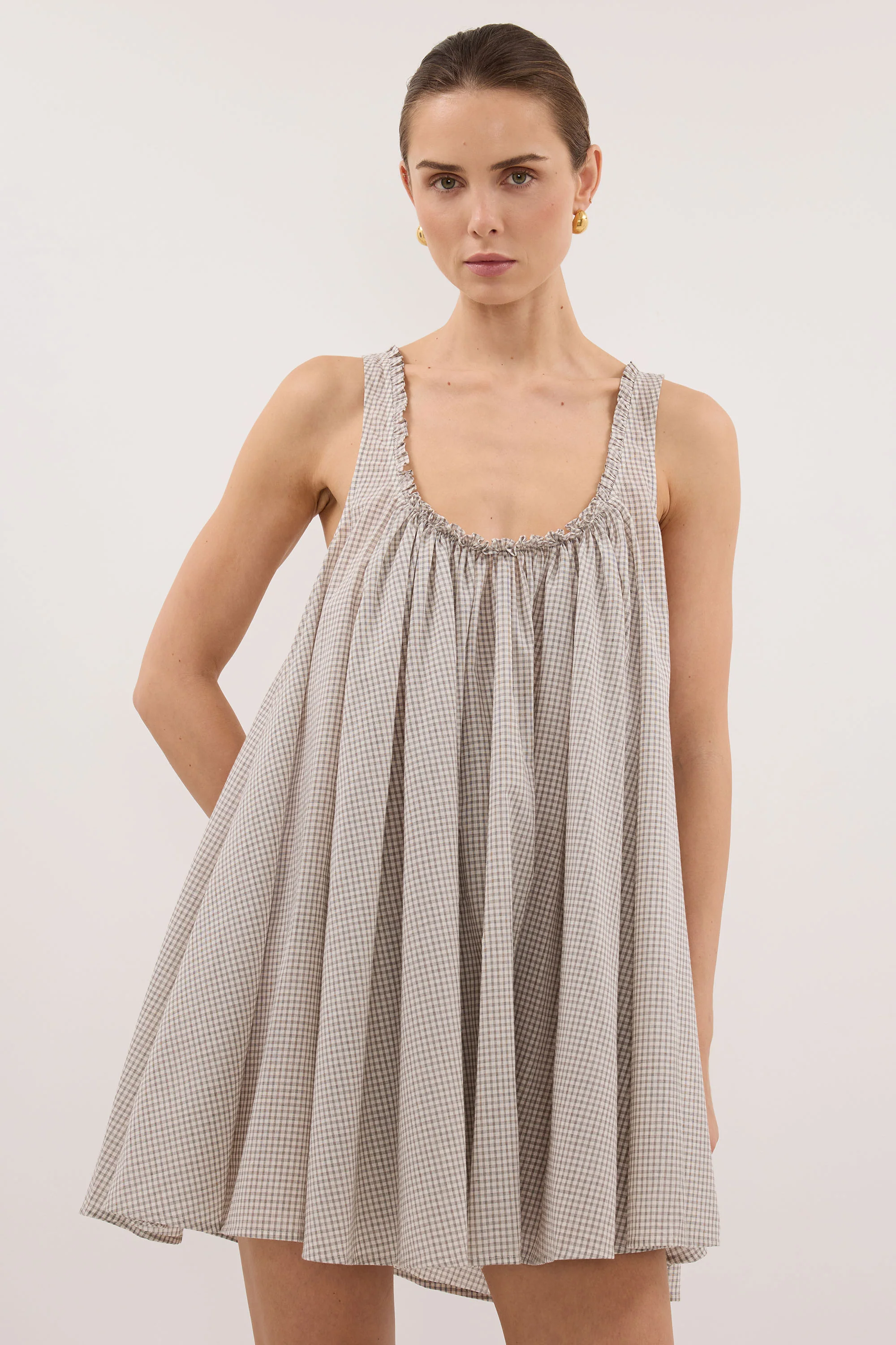 ARABELLA CREAM CHECK MINI DRESS - Image 2
