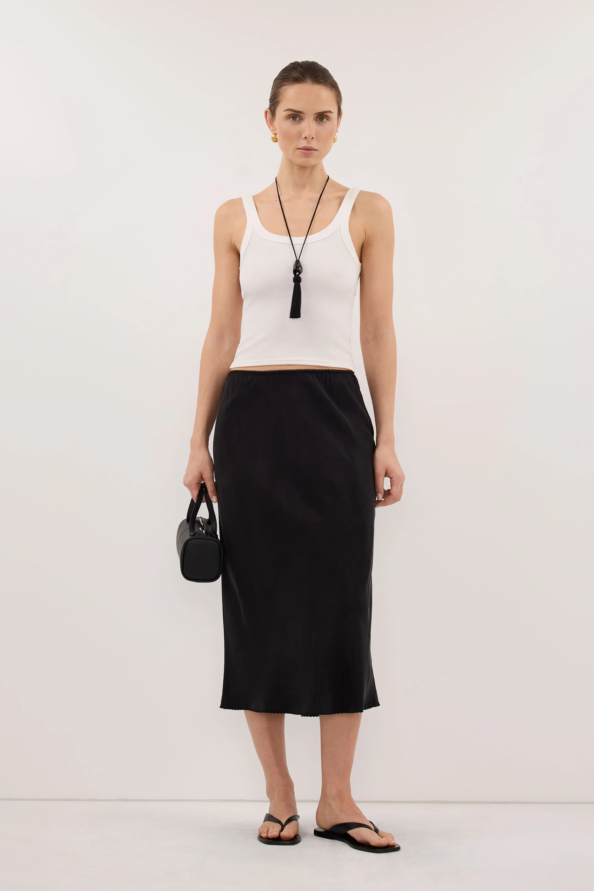ARELIA BLACK CUPRO MIDI SKIRT - Image 6