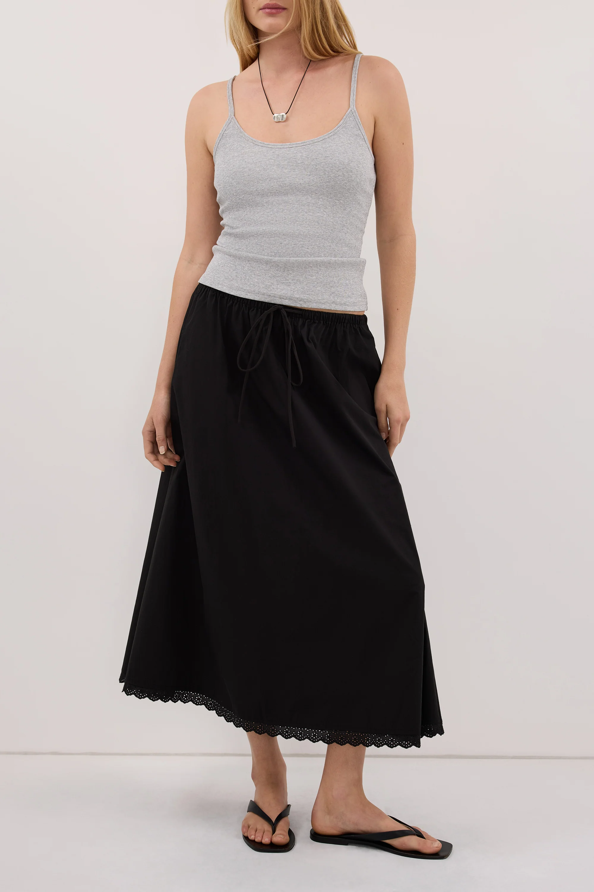 ARLETTE BLACK COTTON GATHERED 7/8 SKIRT - Image 2