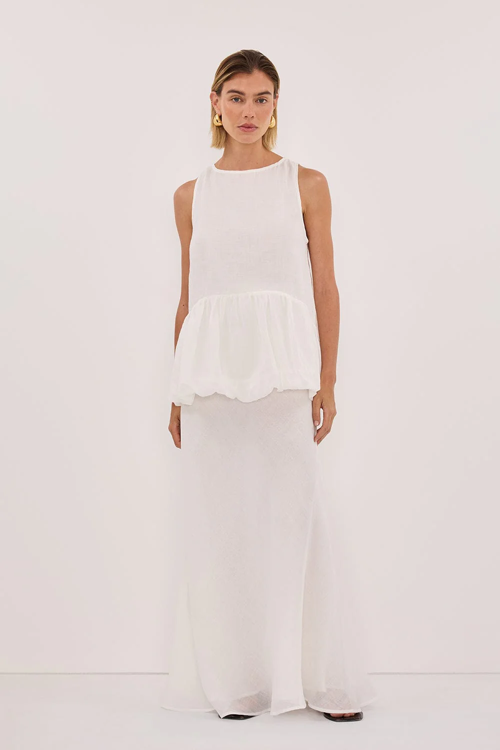 ARLO WHITE RAMIE DROP WAIST TOP
