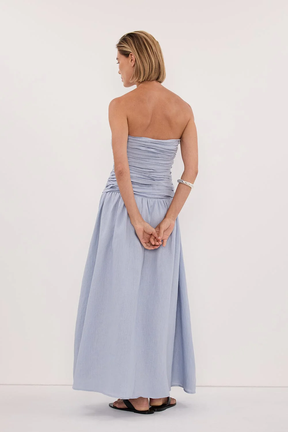 AUBRIELLA DUSTY BLUE LINEN MIDI DRESS - Image 4