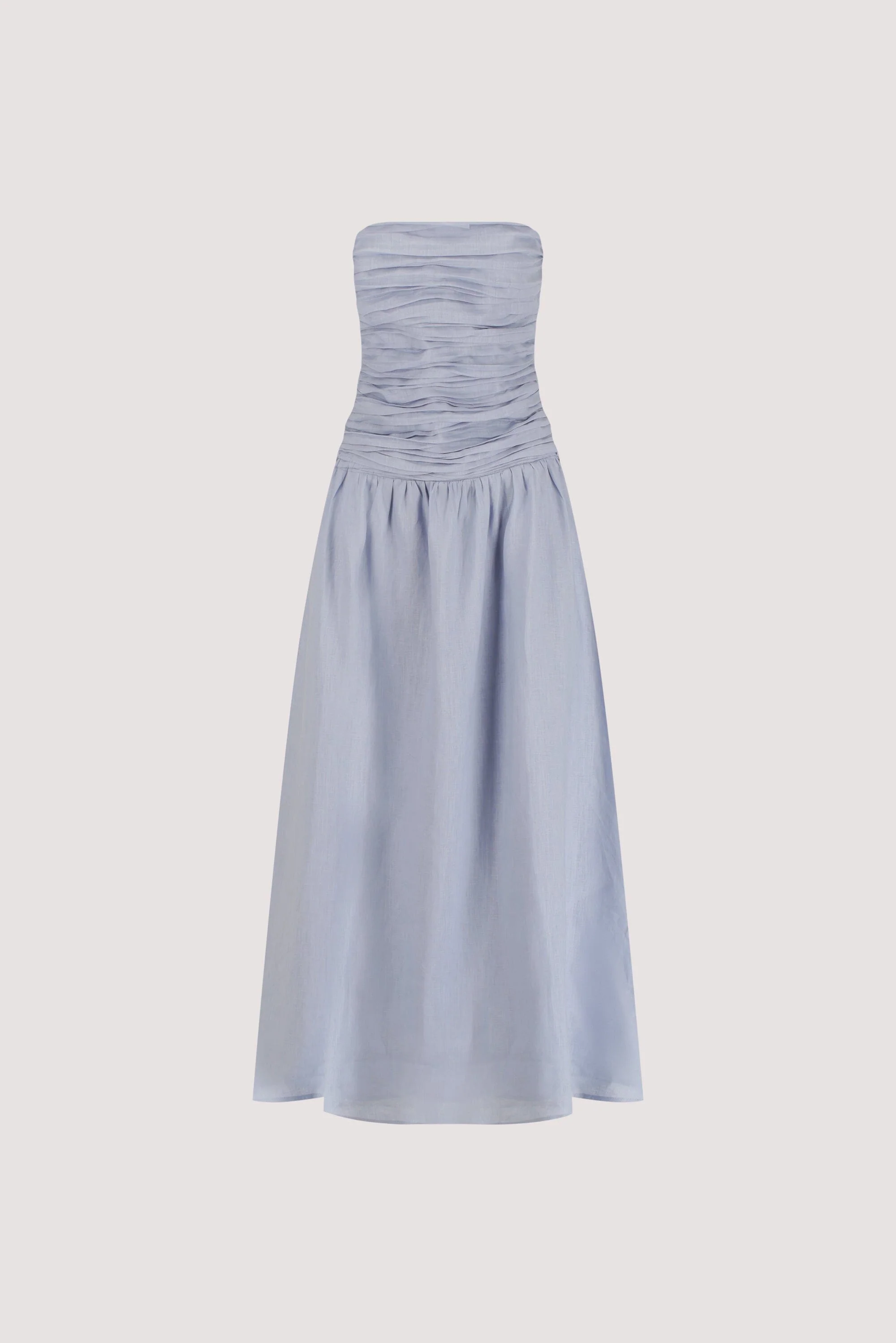 AUBRIELLA DUSTY BLUE LINEN MIDI DRESS - Image 6