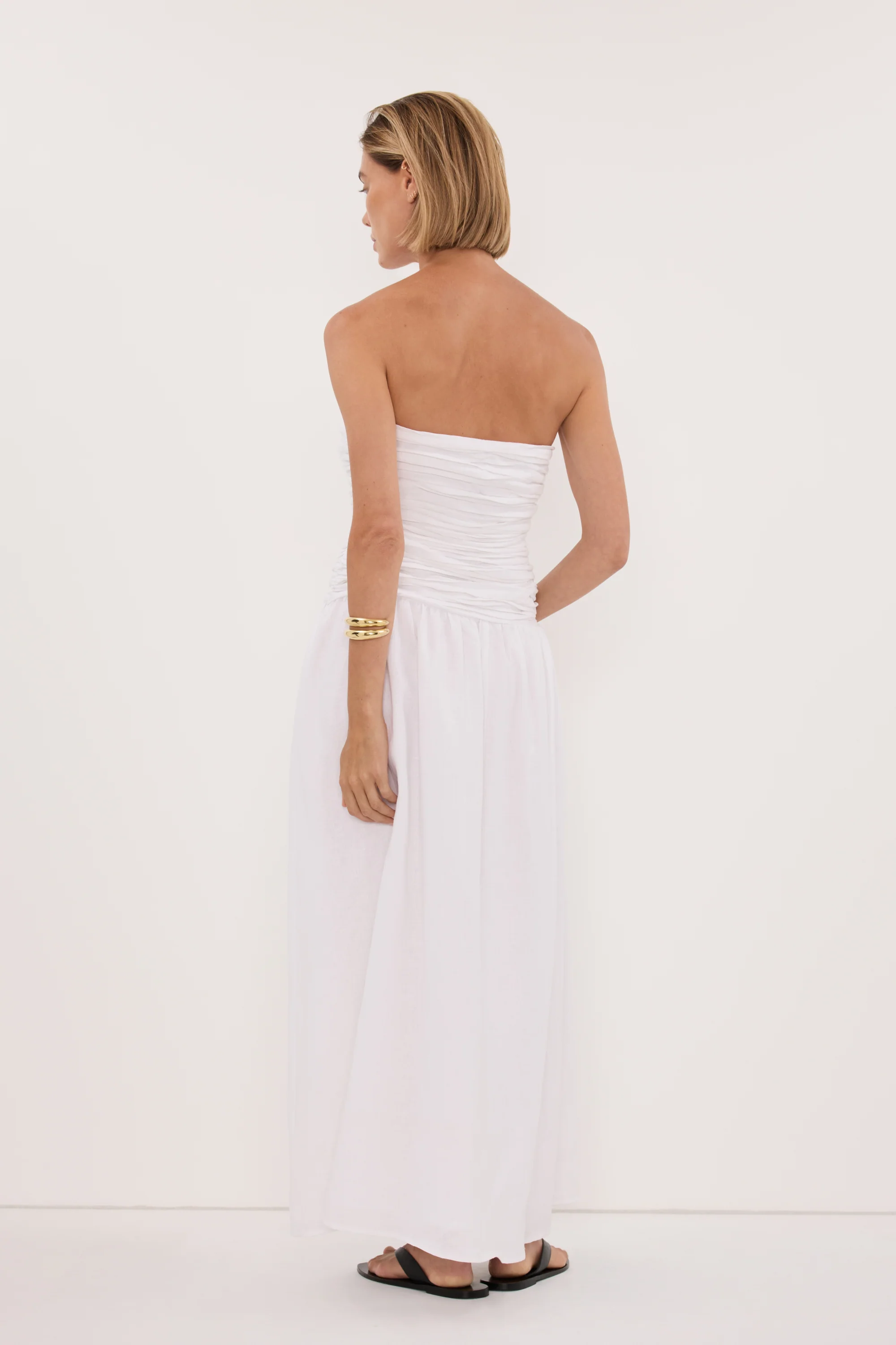 AUBRIELLA WHITE LINEN MIDI DRESS - Image 5