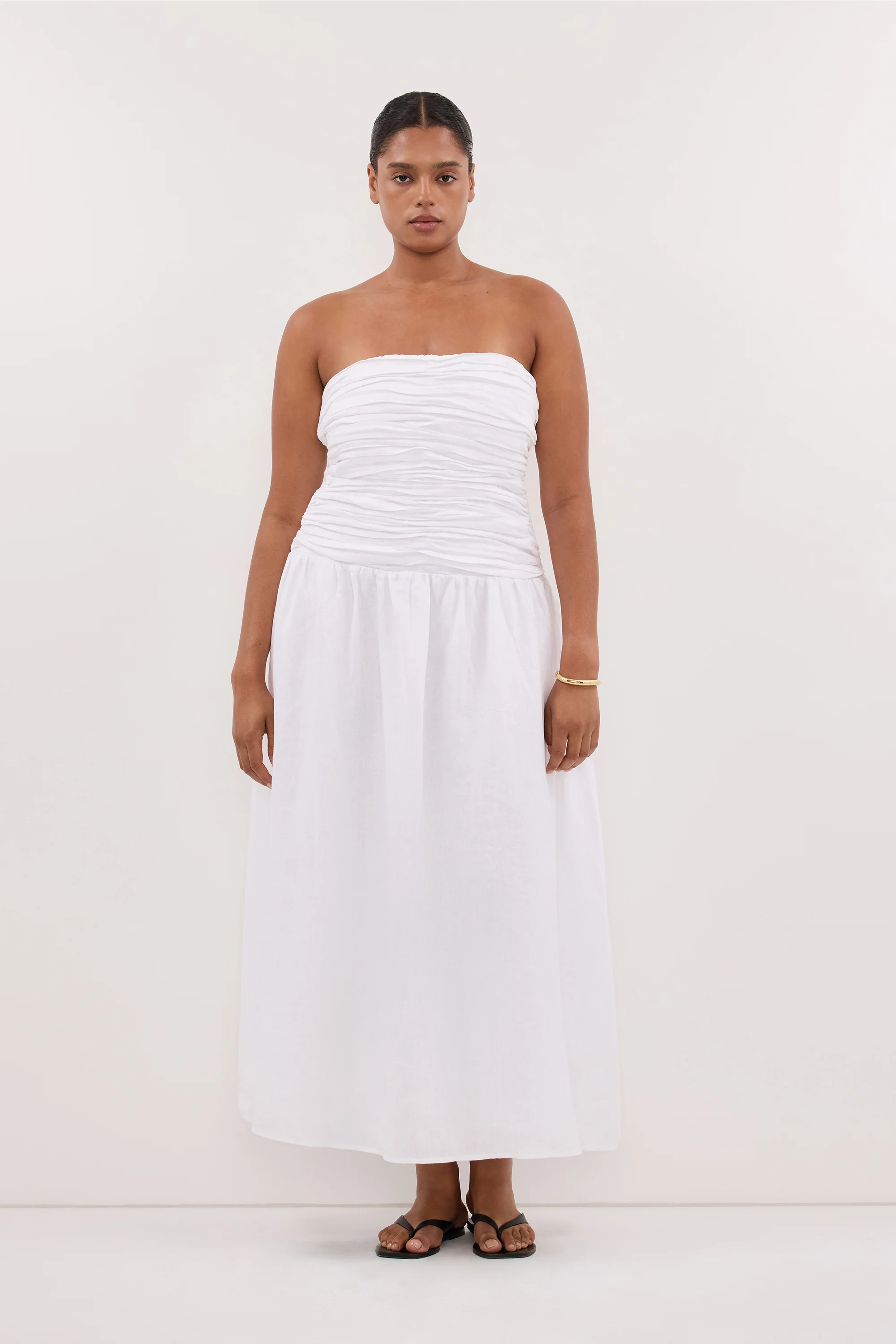 AUBRIELLA WHITE LINEN MIDI DRESS - Image 7