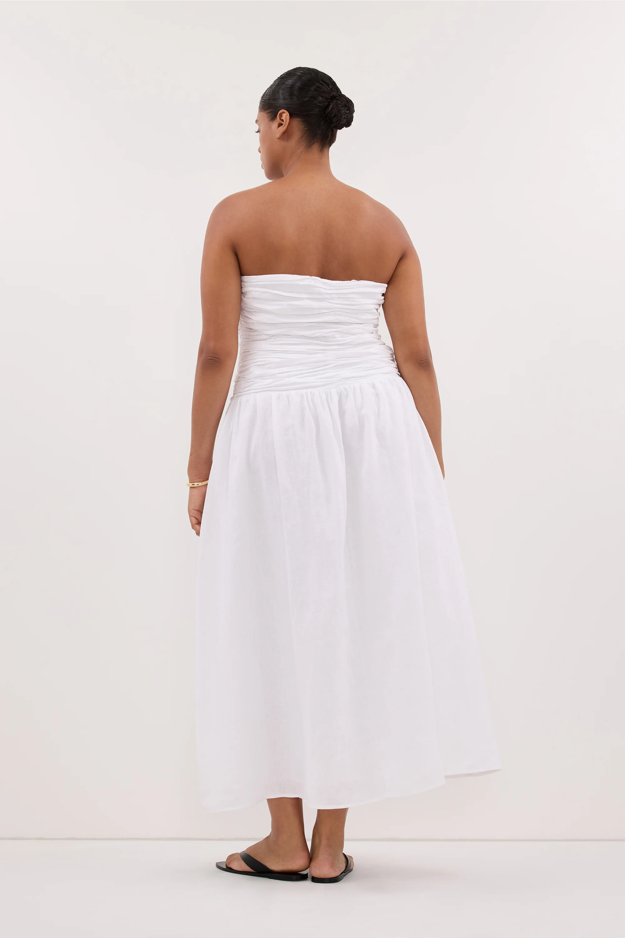 AUBRIELLA WHITE LINEN MIDI DRESS - Image 8