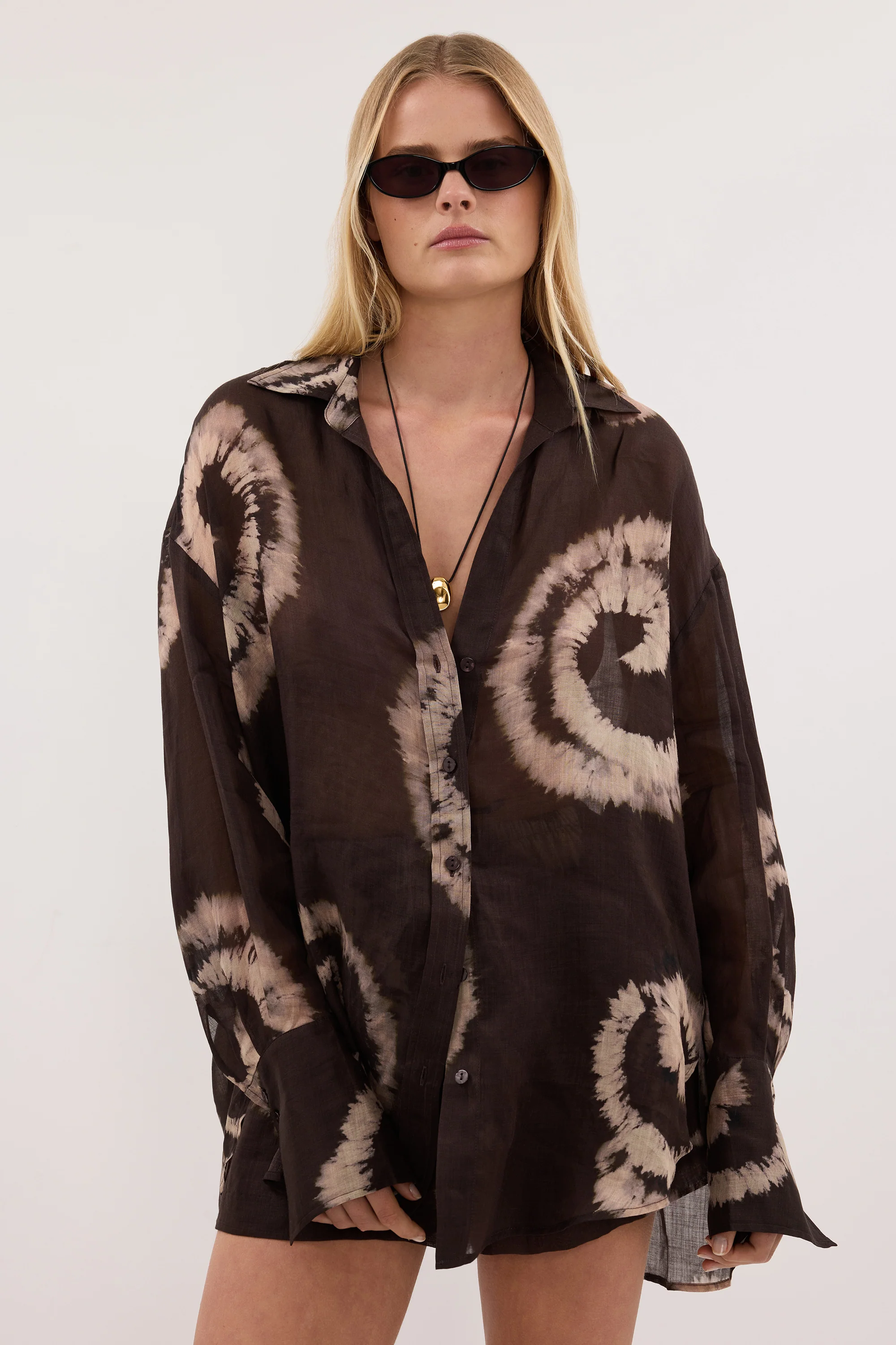 AURA DARK CHOC TIE DYE RAMIE SHIRT - Image 2