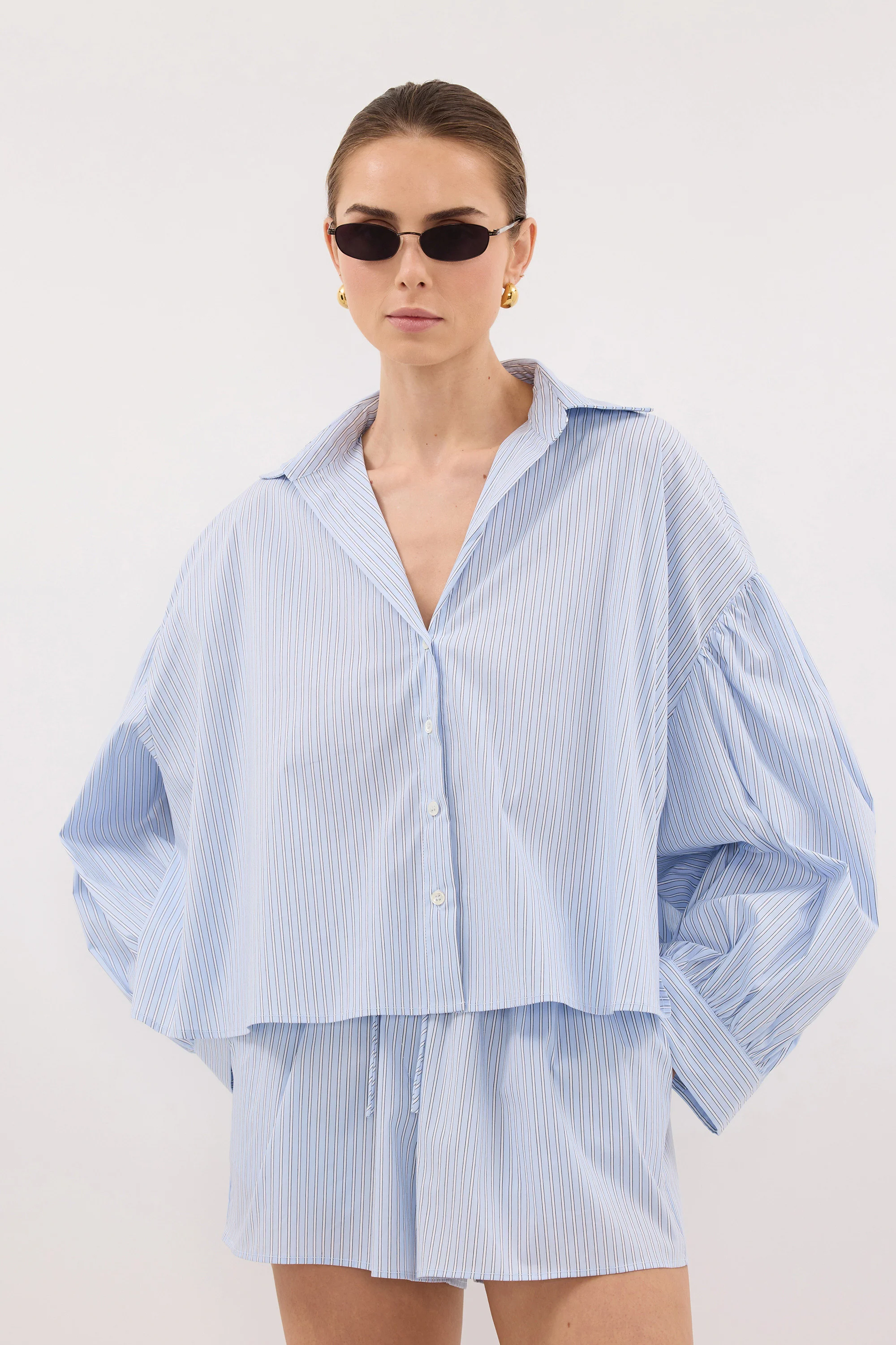 BERNICE BLUE STRIPE COTTON BLEND SHORT - Image 2