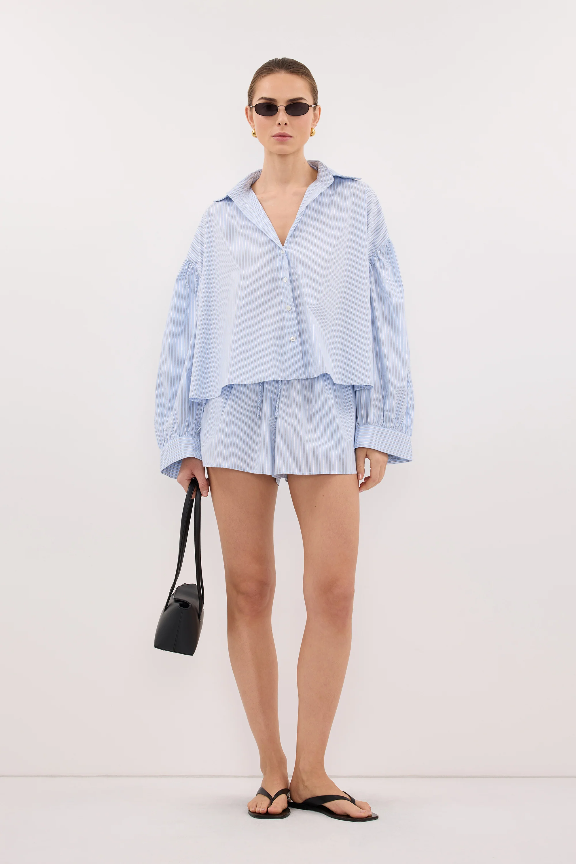 BERNICE BLUE STRIPE COTTON BLEND SHORT - Image 3