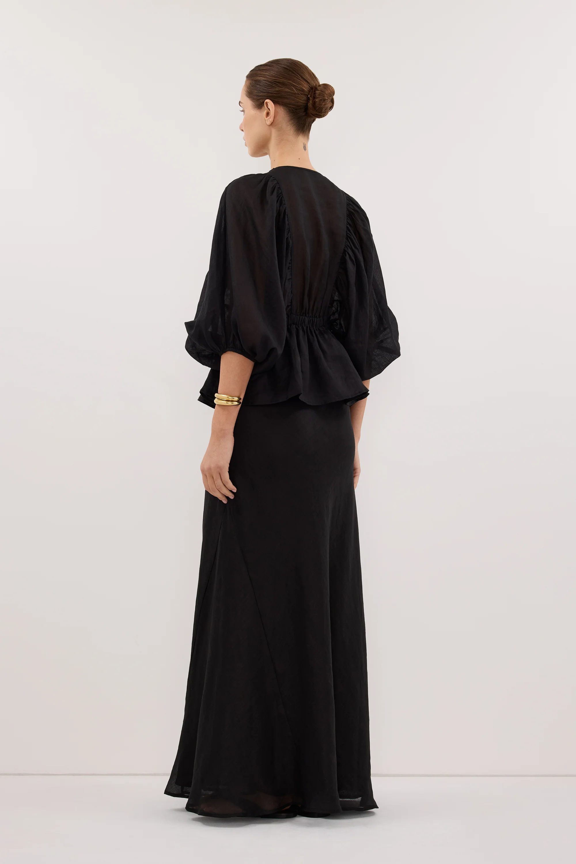 BRIELLE BLACK RAMIE LONG SLEEVE TOP - Image 3
