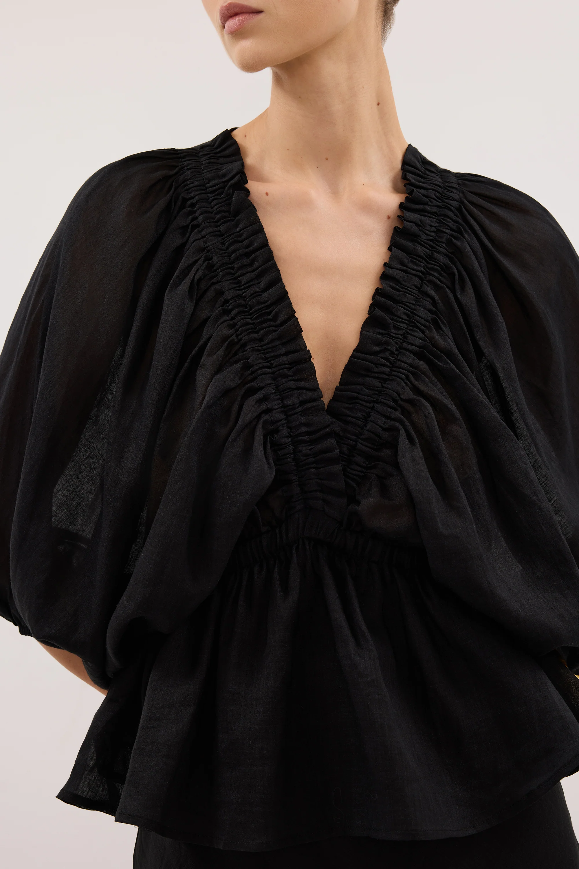BRIELLE BLACK RAMIE LONG SLEEVE TOP - Image 4
