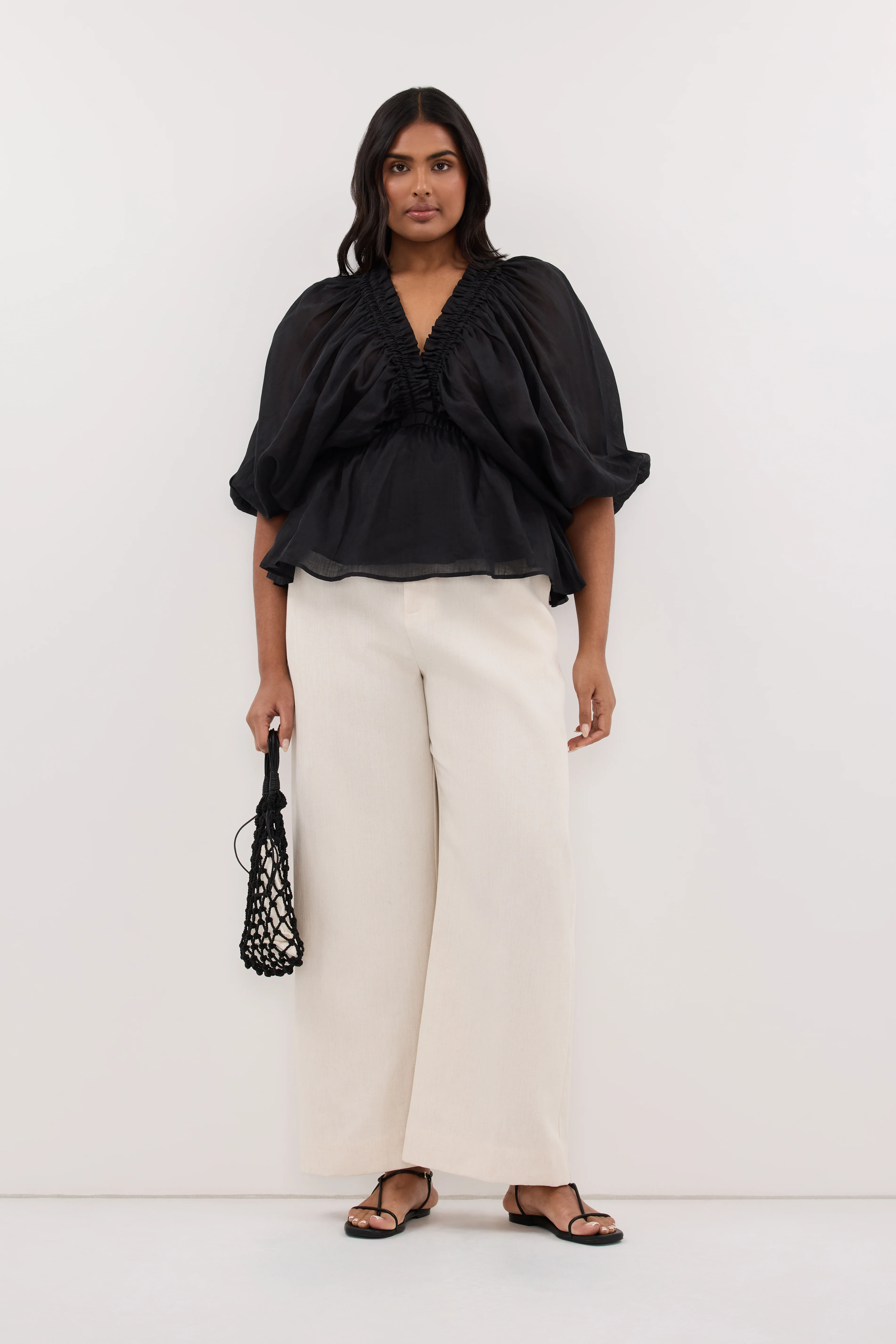 BRIELLE BLACK RAMIE LONG SLEEVE TOP - Image 5