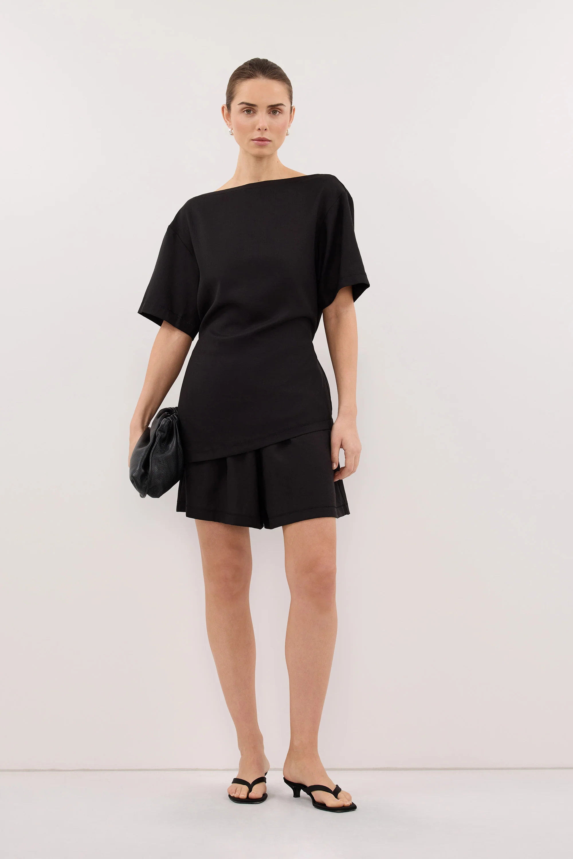 CALIA BLACK BOAT NECK SLEEVED TOP
