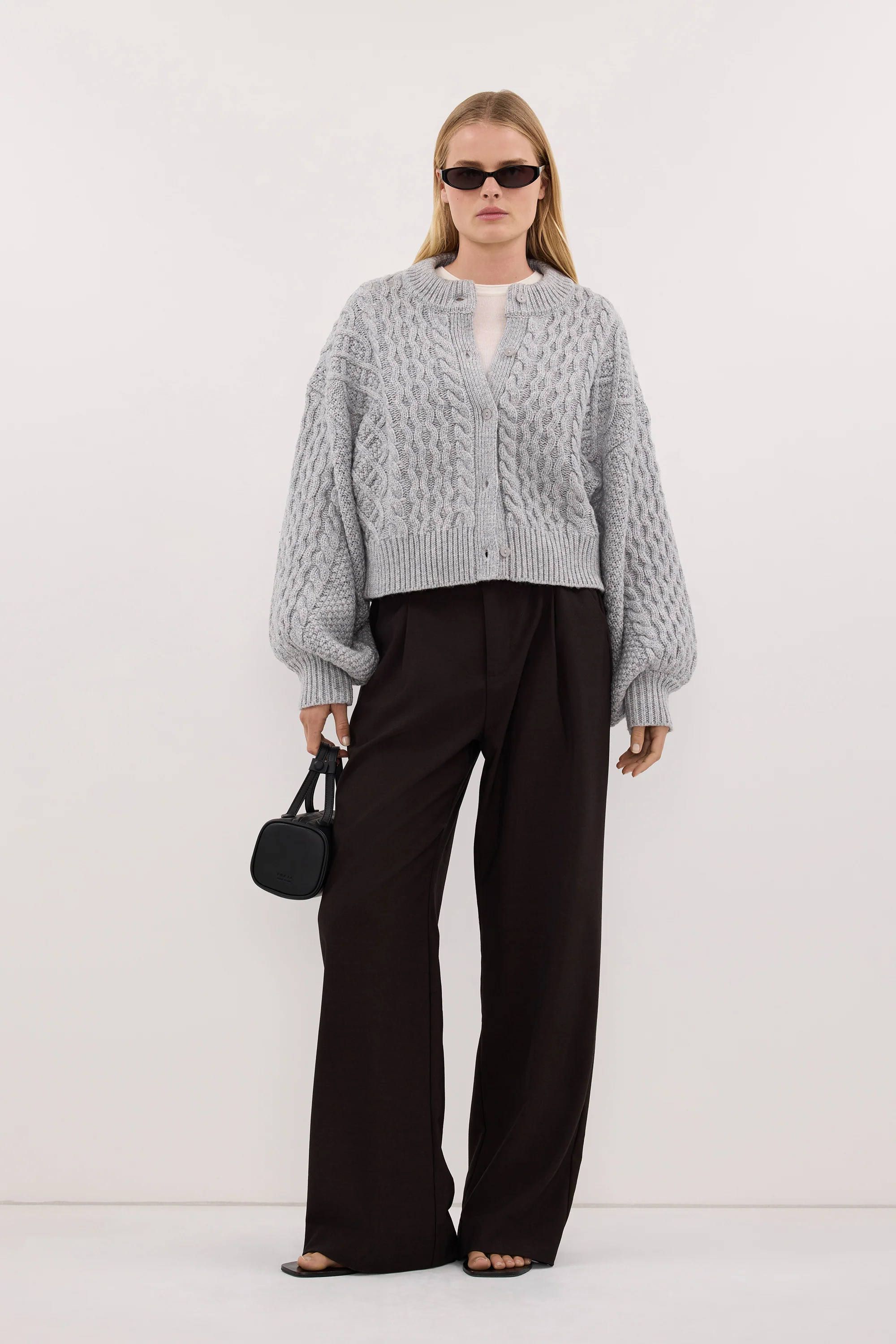 CARMEN SILVER CABLE KNIT CARDIGAN