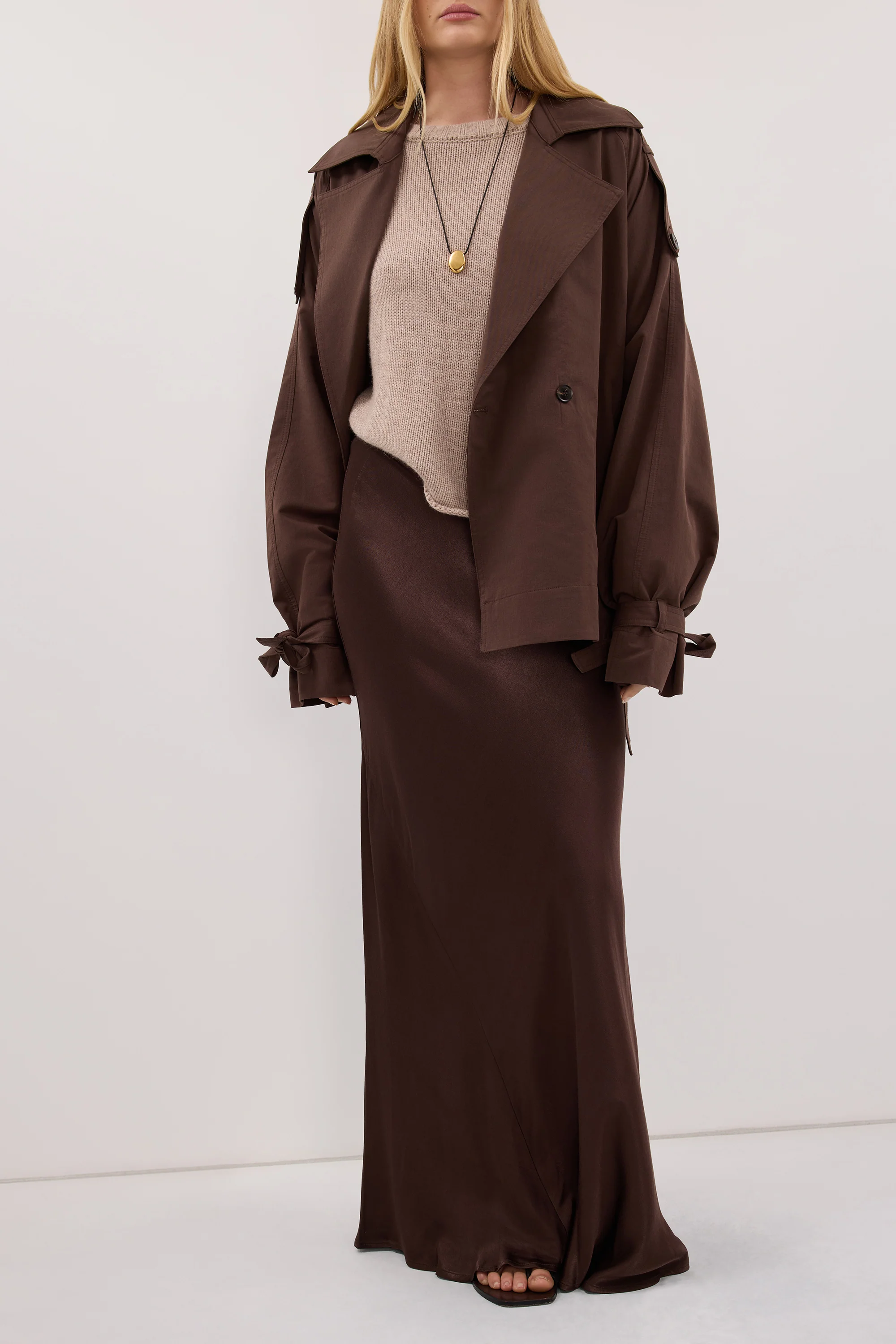 CHARLI BITTER CHOC SATIN MAXI SKIRT - Image 2