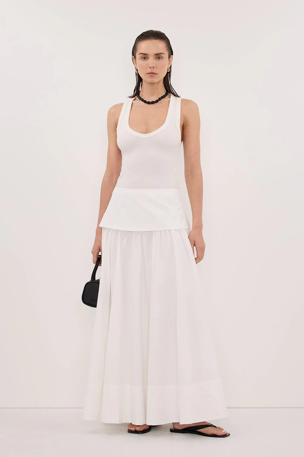 CLAIRE WHITE COTTON MIDI SKIRT - Image 2