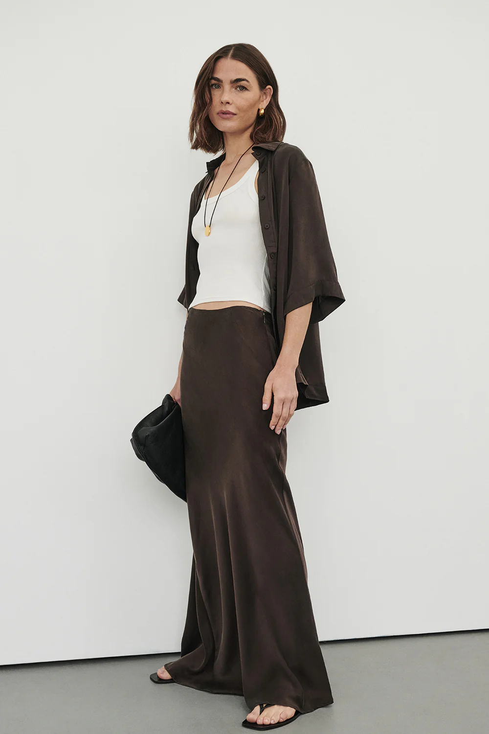 COLETTE BITTER CHOC SILK MAXI SKIRT