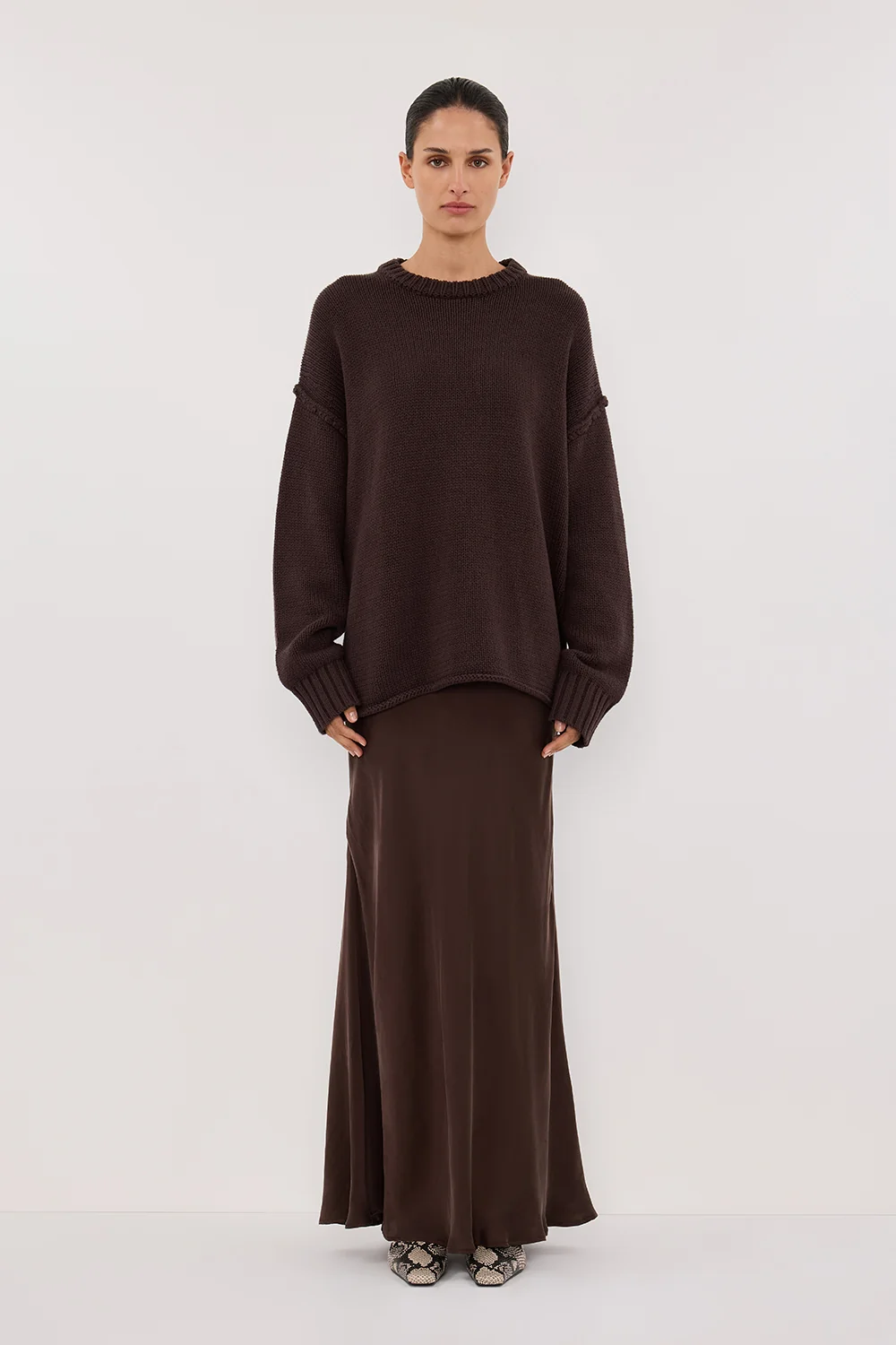 COLETTE BITTER CHOC SILK MAXI SKIRT - Image 2