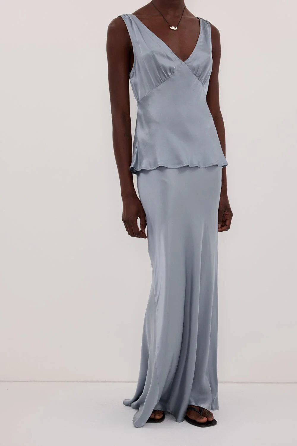 COLETTE DUSTY BLUE SILK MAXI SKIRT - Image 2