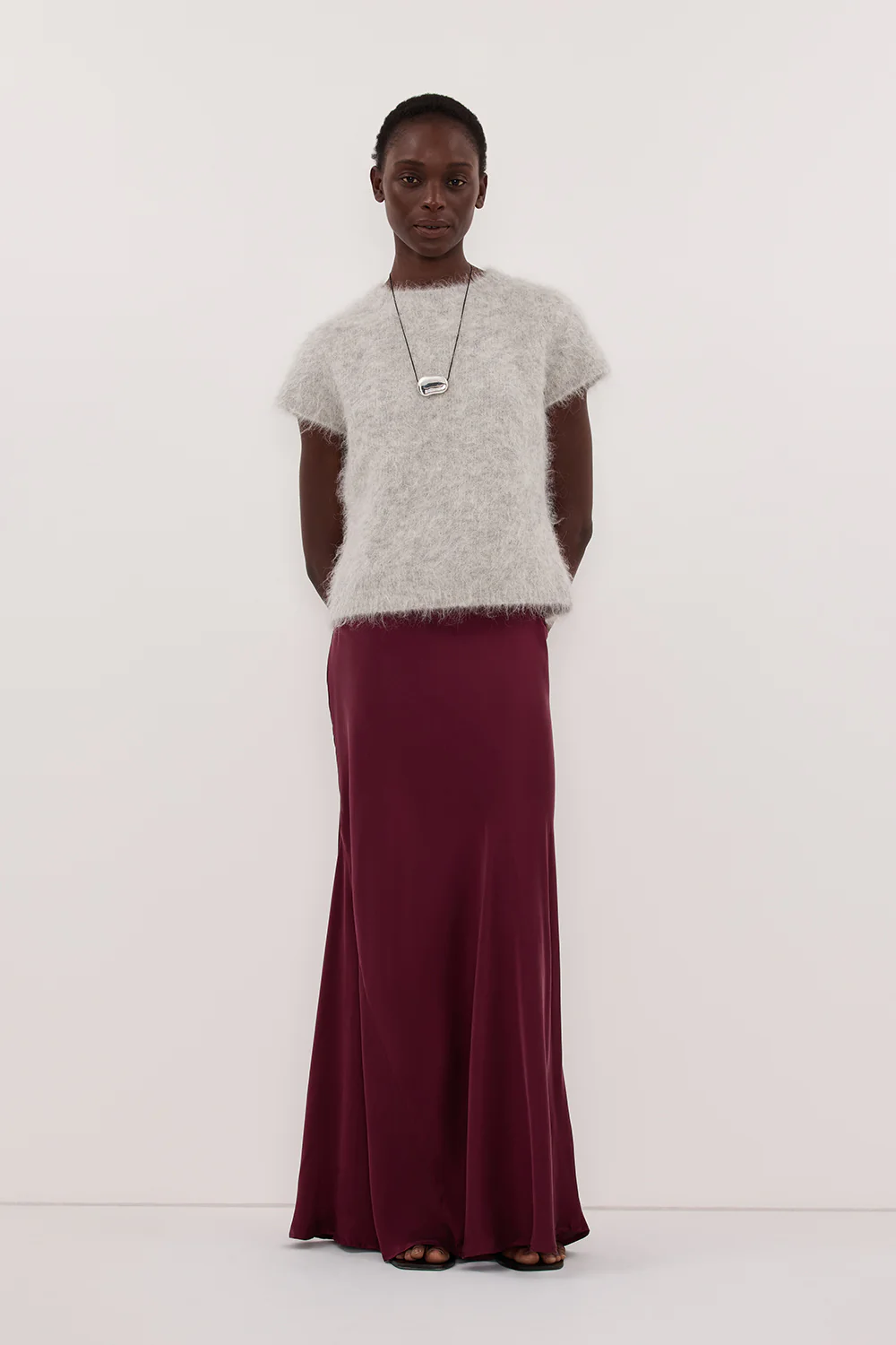 COLETTE MERLOT SILK MAXI SKIRT