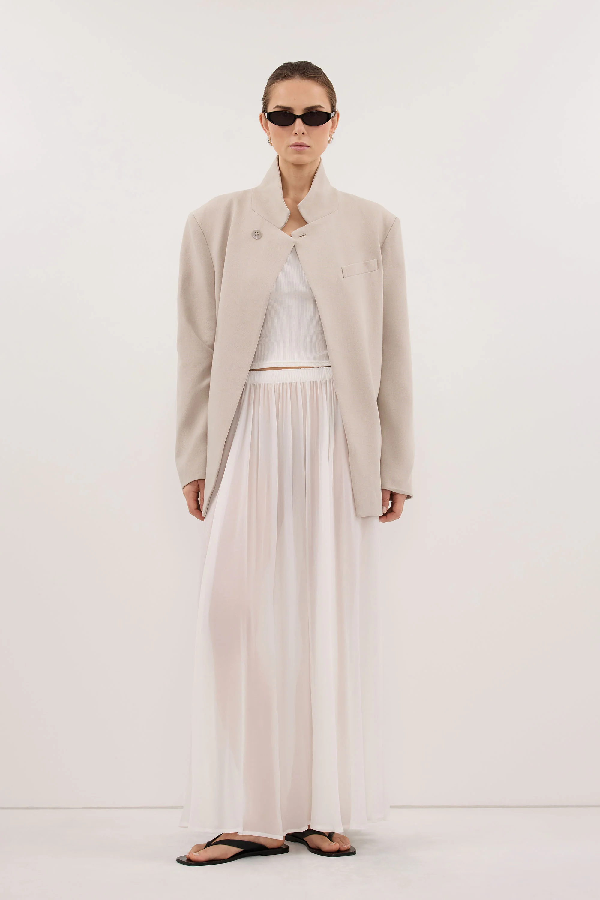 CORALIE OFF WHITE SHEER MIDI SKIRT - Image 2