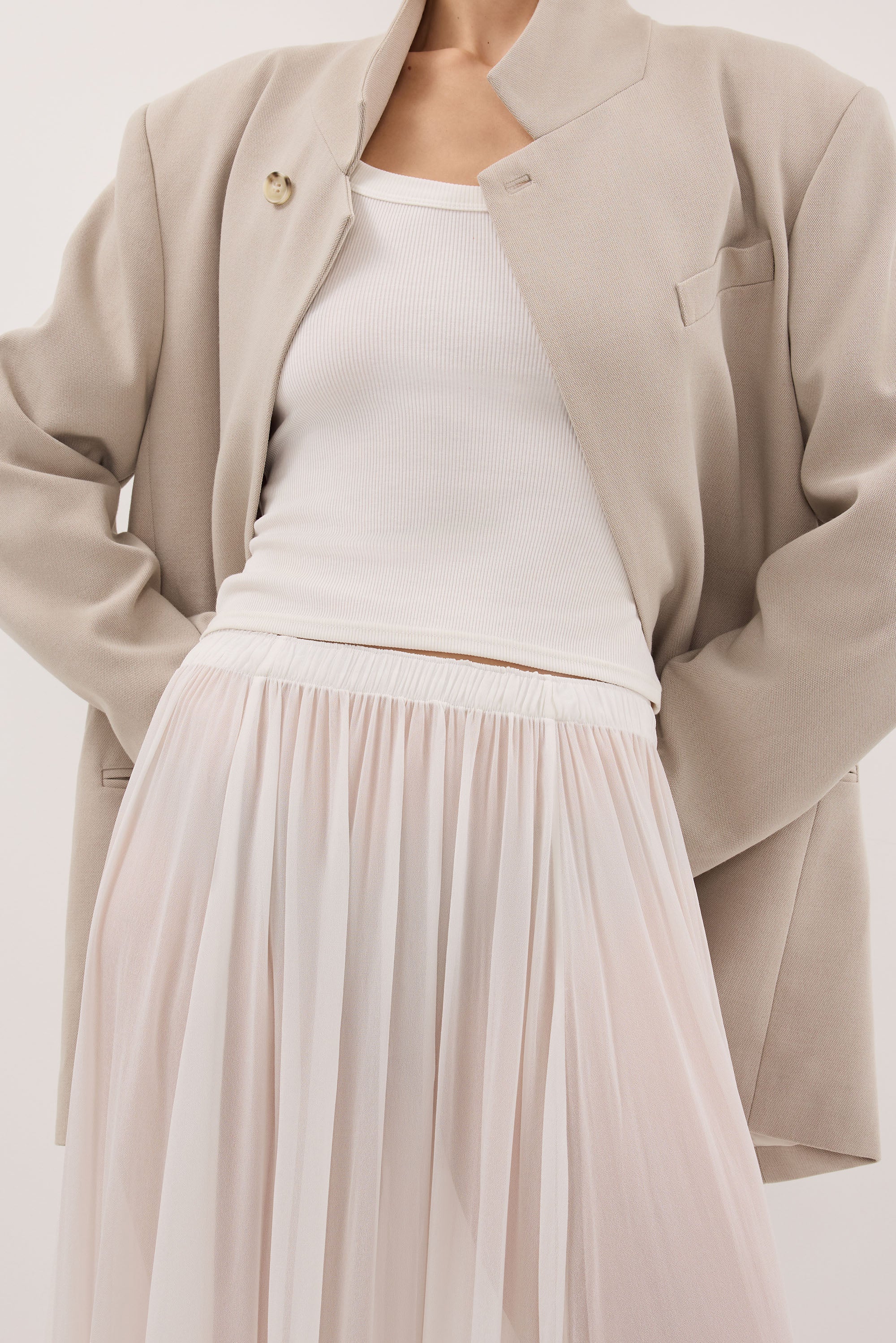 CORALIE OFF WHITE SHEER MIDI SKIRT - Image 5