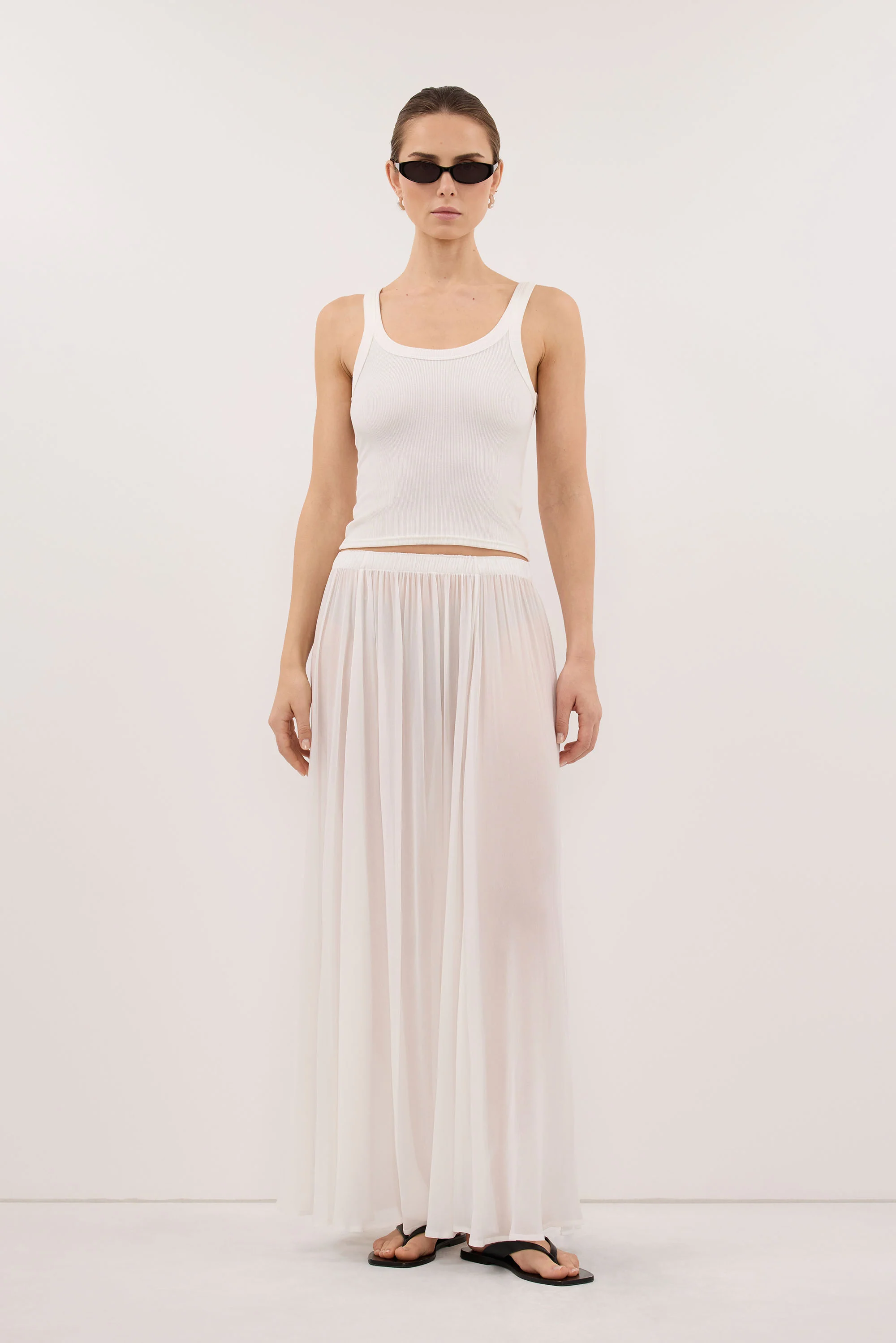 CORALIE OFF WHITE SHEER MIDI SKIRT - Image 6