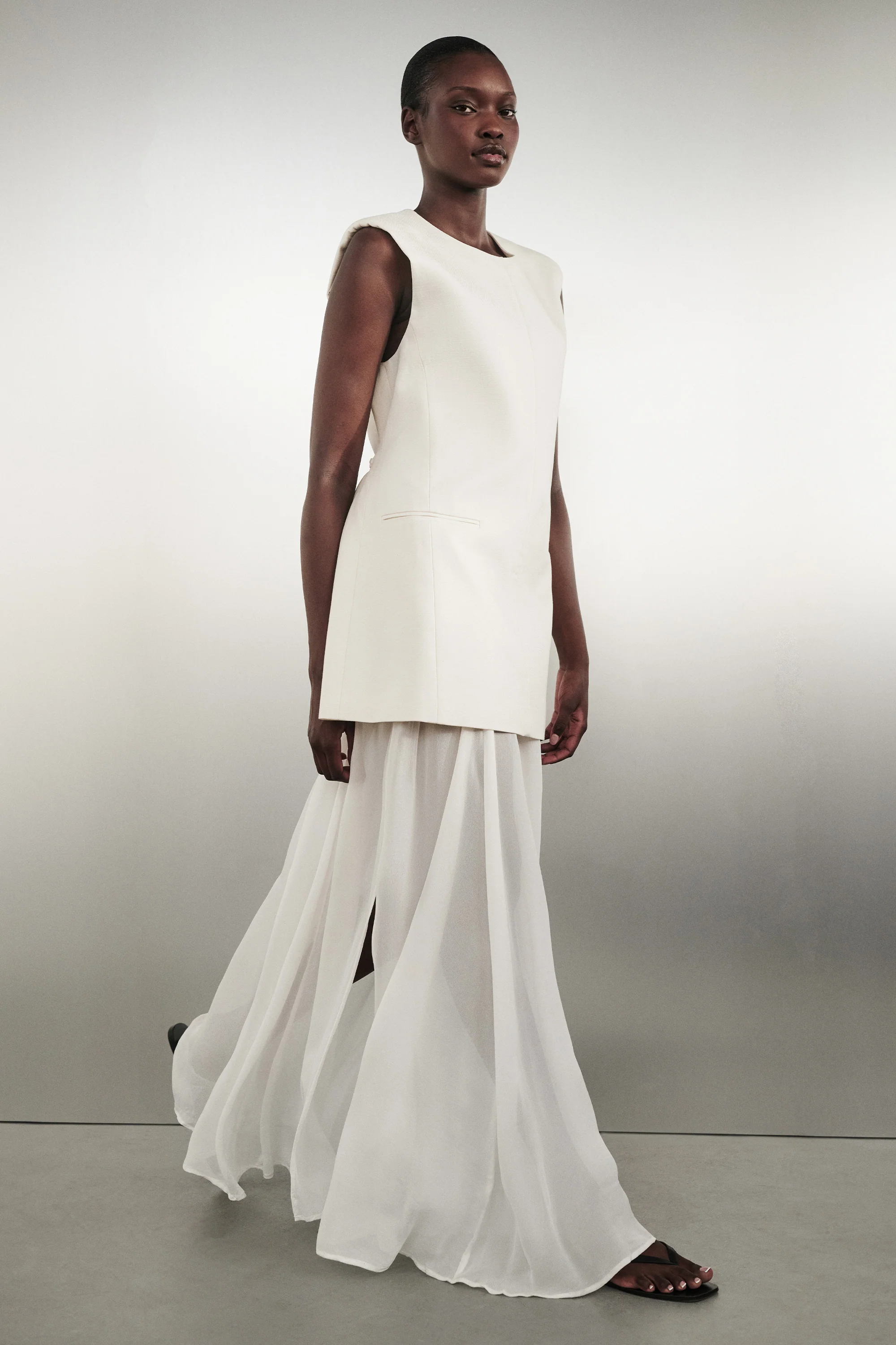 CORALIE OFF WHITE SHEER MIDI SKIRT - Image 8