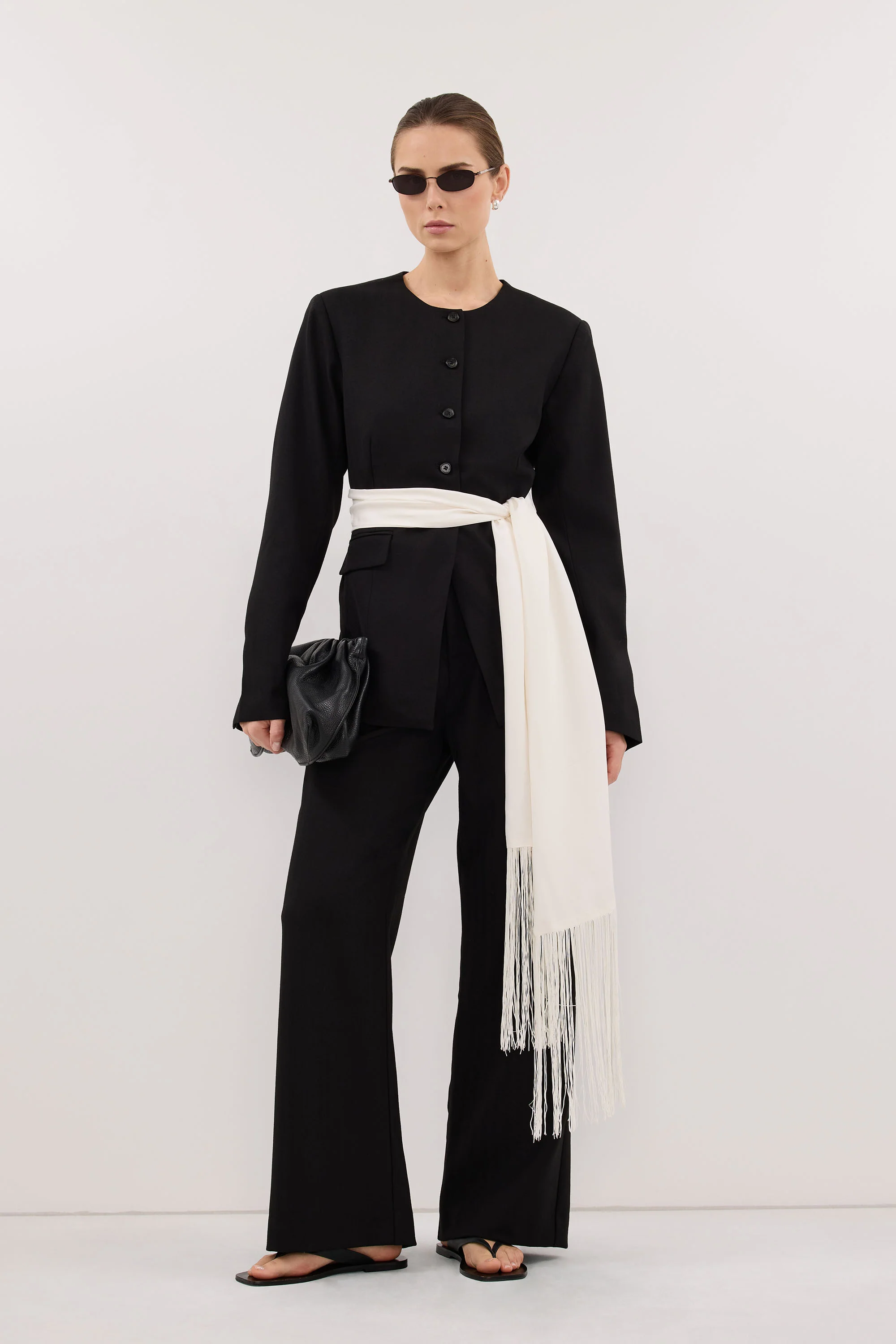 CYRUS BLACK COLLARLESS BLAZER