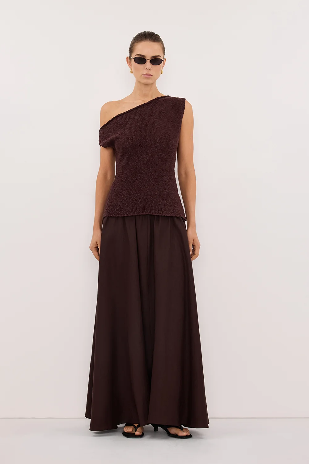 DINA CHOC COTTON ASYM KNIT TOP