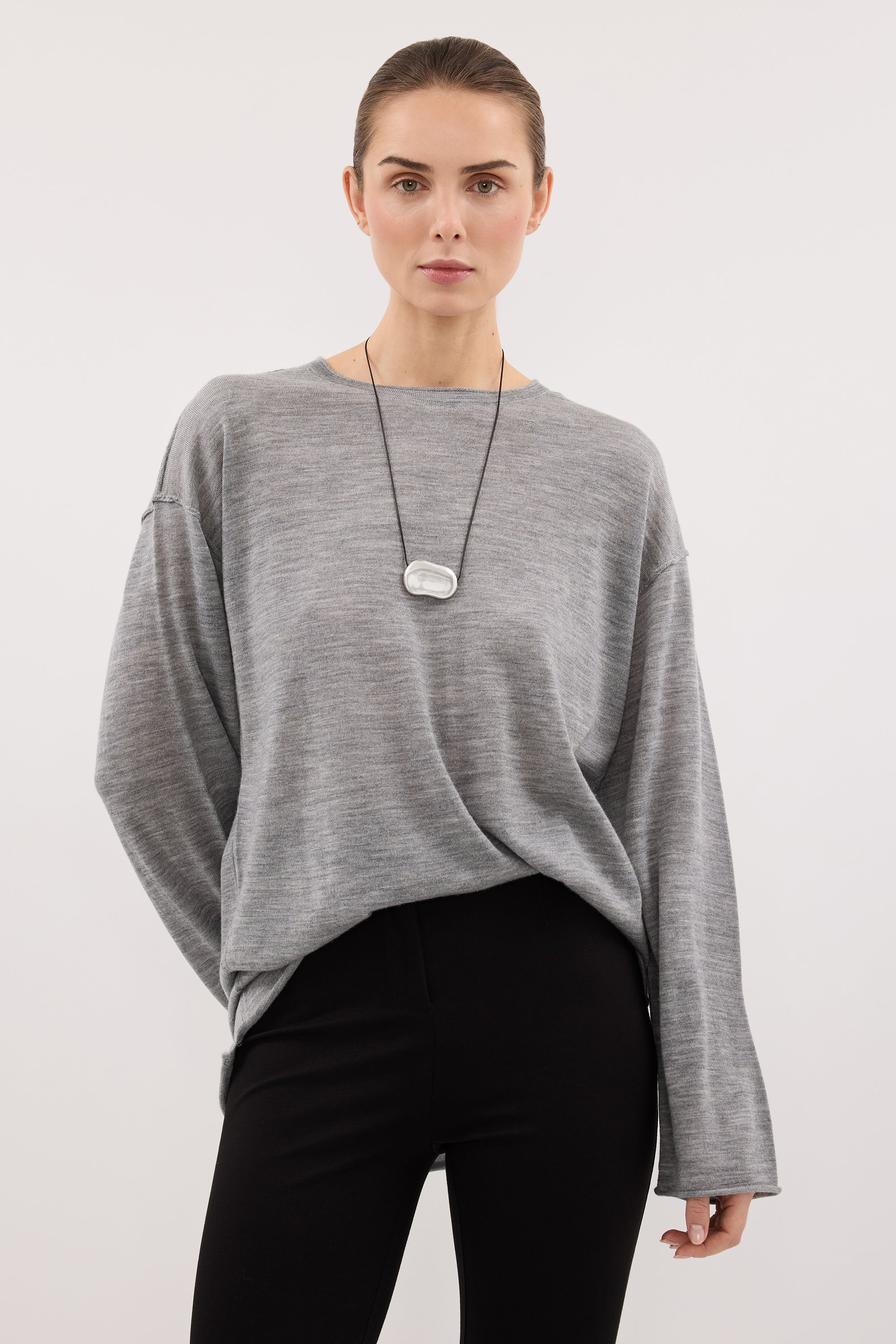 DUKE GREY MARLE MERINO JUMPER - Image 2