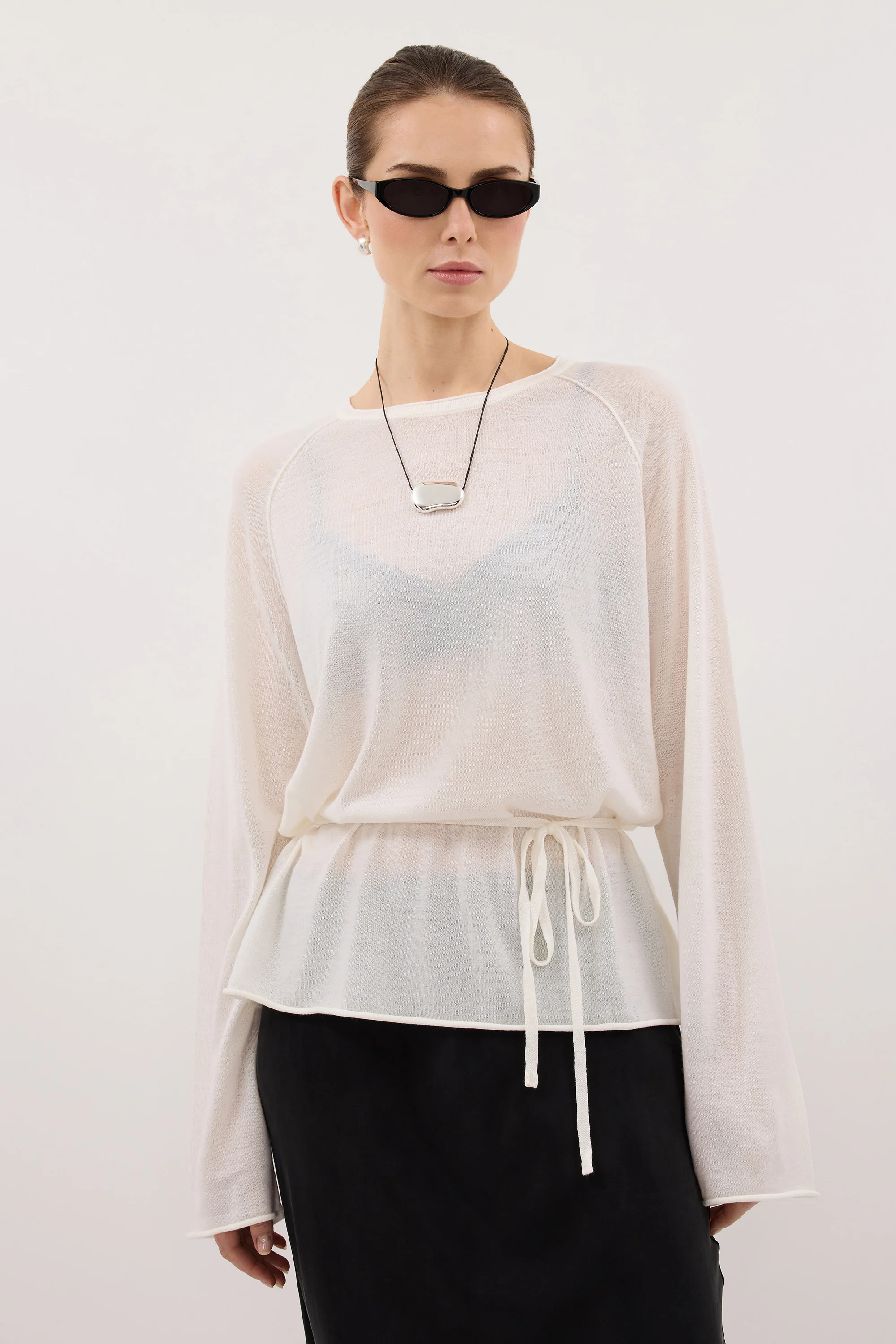 DUKE OFF WHITE TIE MERINO KNIT TOP - Image 2
