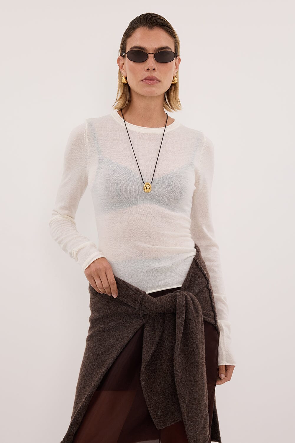 DUKE OFF WHITE LONG SLEEVE MERINO KNIT TOP - Image 5