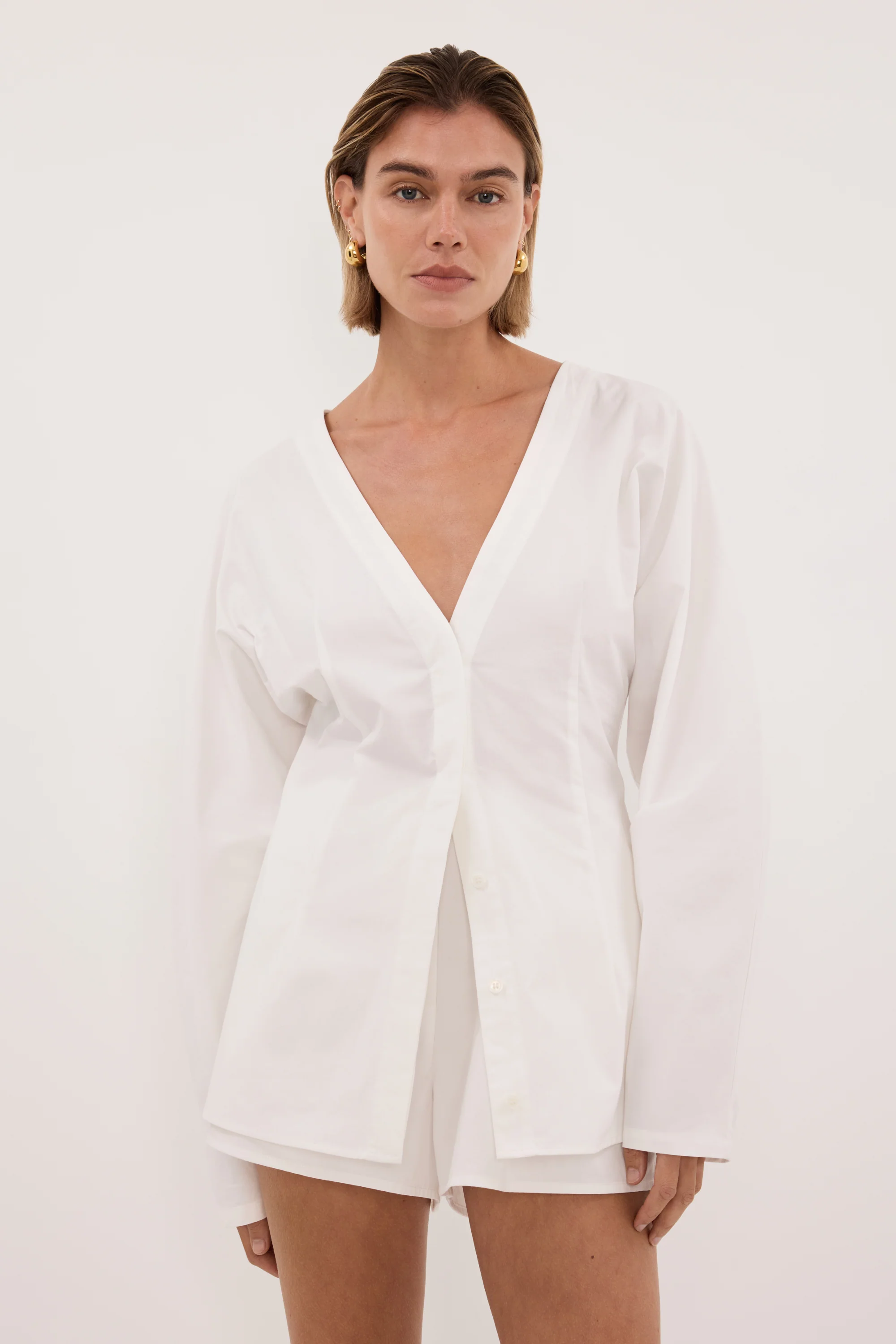 EDENA WHITE COTTON FITTED SHIRT - Image 2