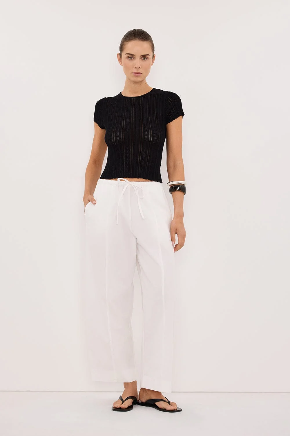 ELENA BLACK POINTELLE KNIT BABY TEE