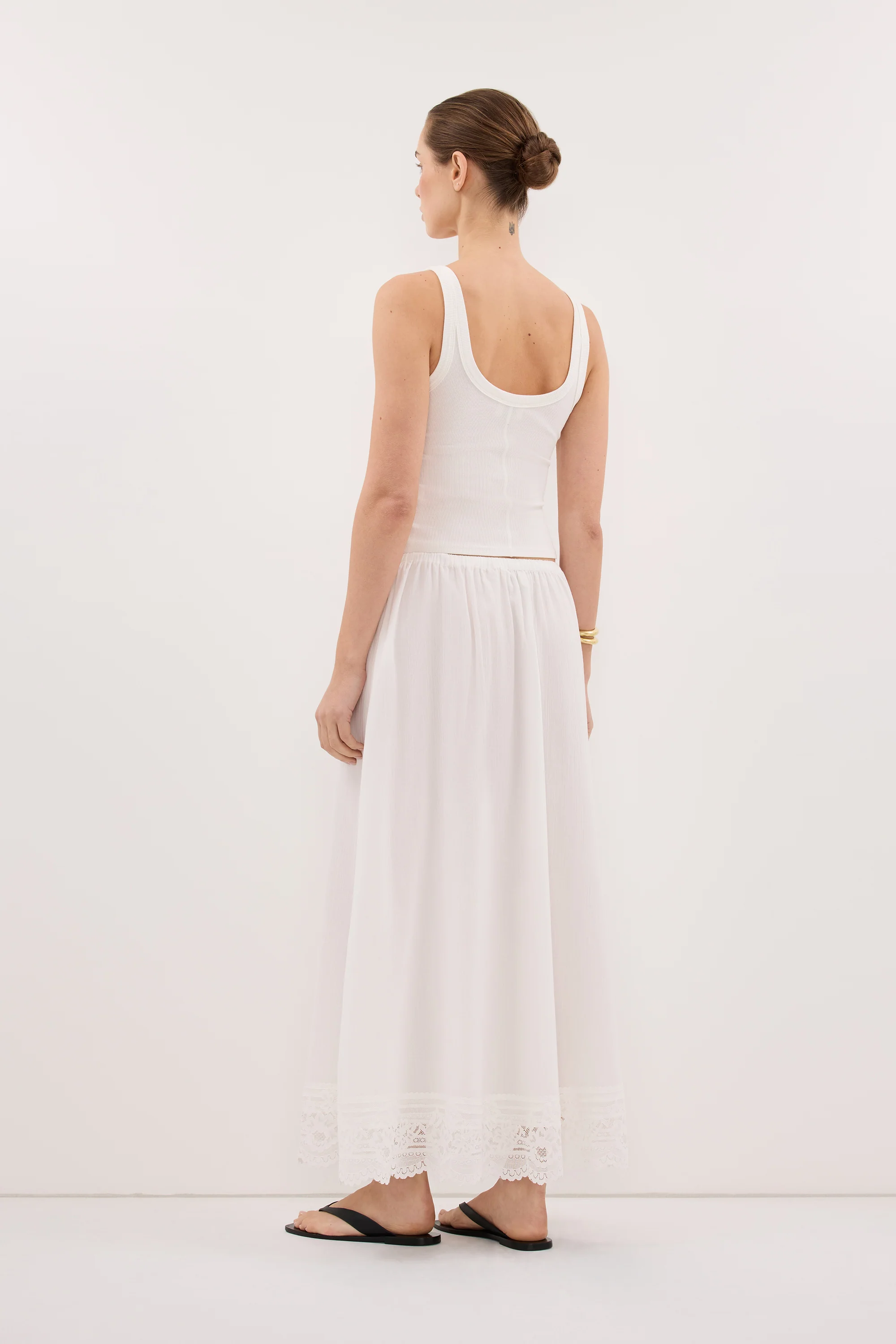 ELISA WHITE COTTON SHEER MIDI SKIRT - Image 7