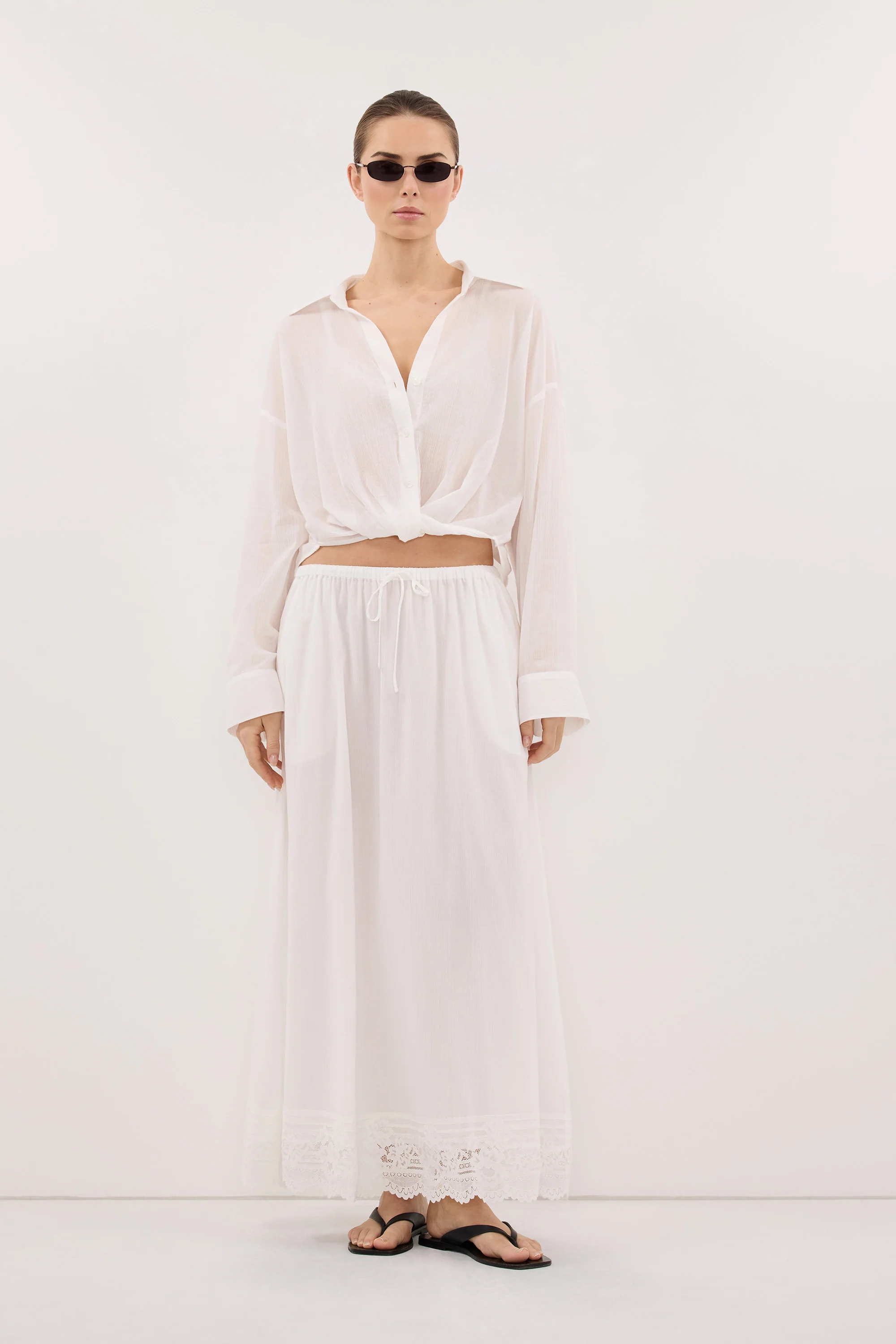 ELISA WHITE SHEER CRINKLE SHIRT