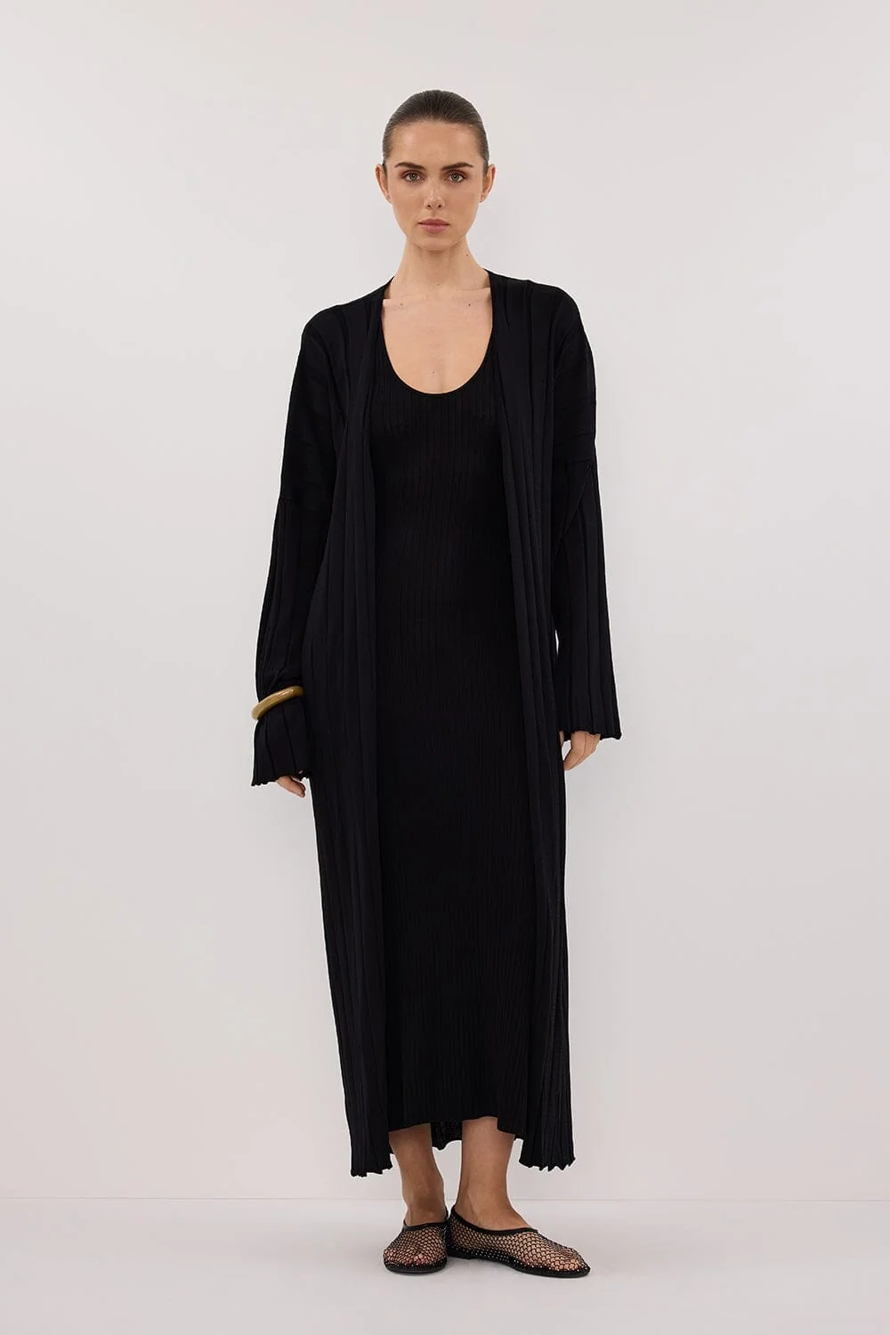 EVE BLACK SCOOP KNIT MIDI DRESS - Image 6