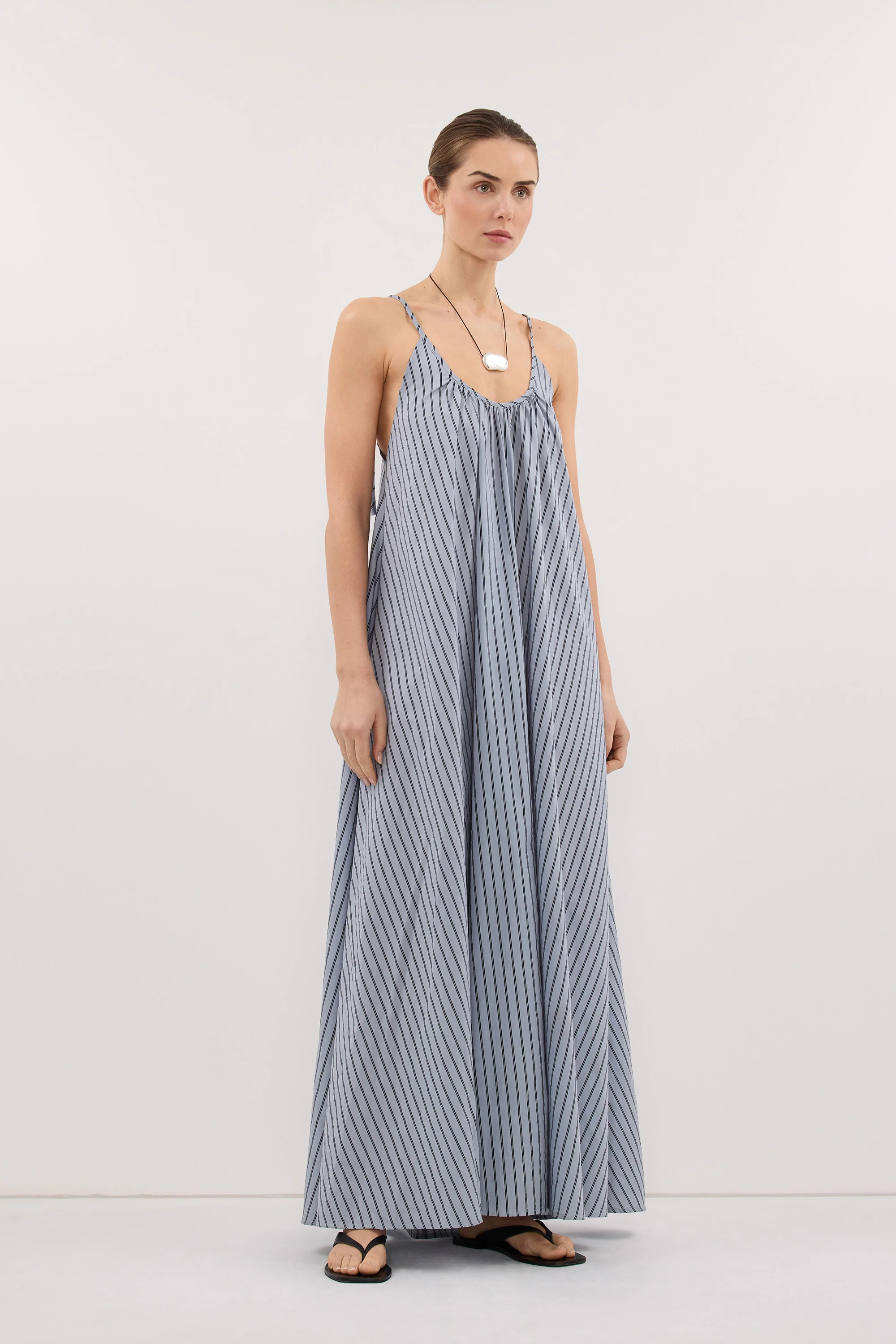 FABLE DUSTY BLUE STRIPE MIDI DRESS - Image 3