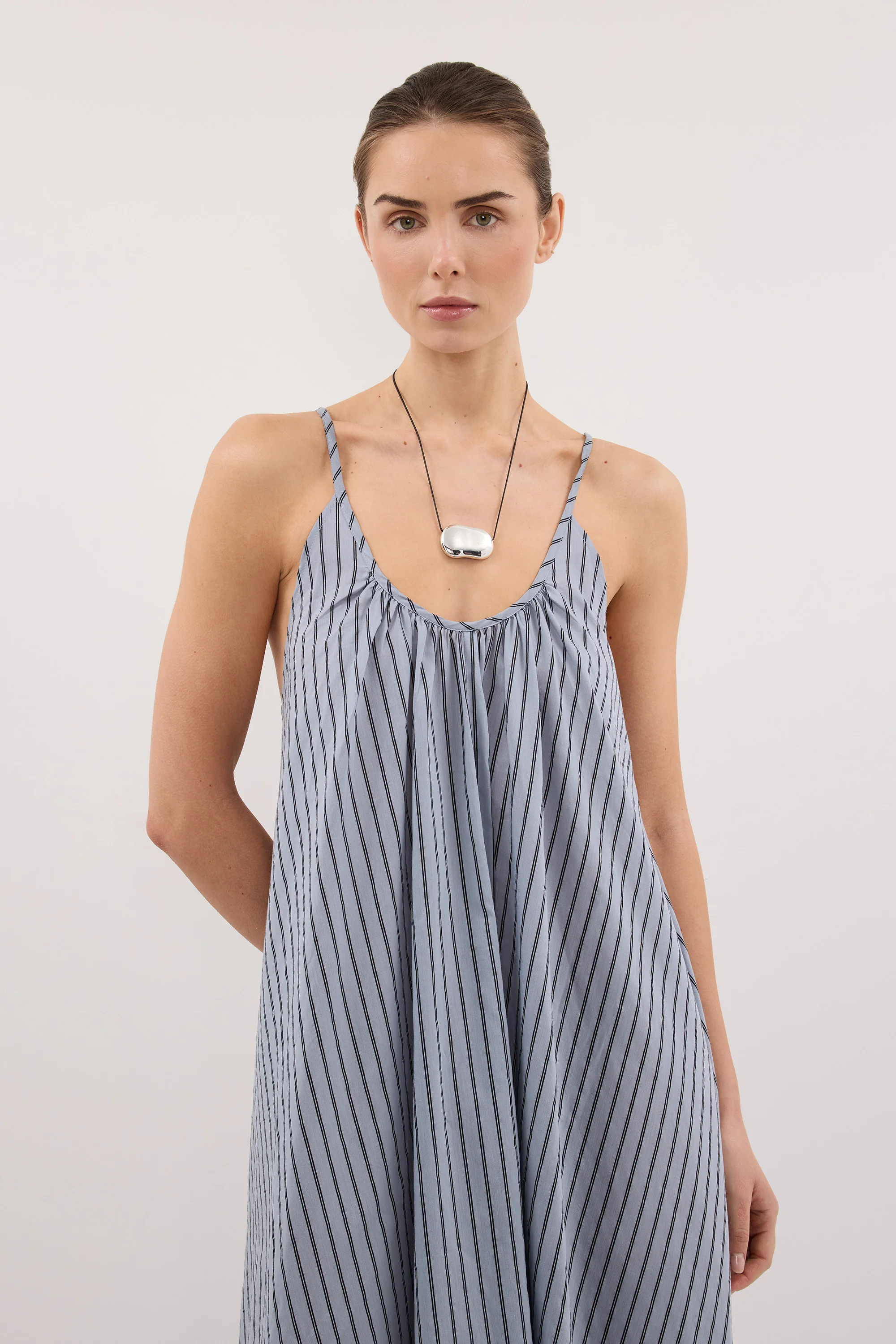 FABLE DUSTY BLUE STRIPE MIDI DRESS - Image 5