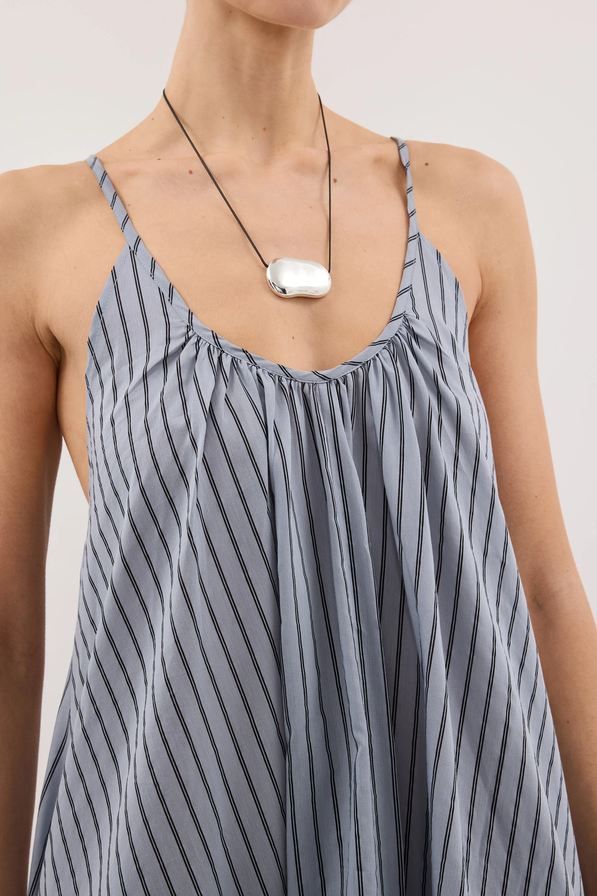FABLE DUSTY BLUE STRIPE MIDI DRESS - Image 6