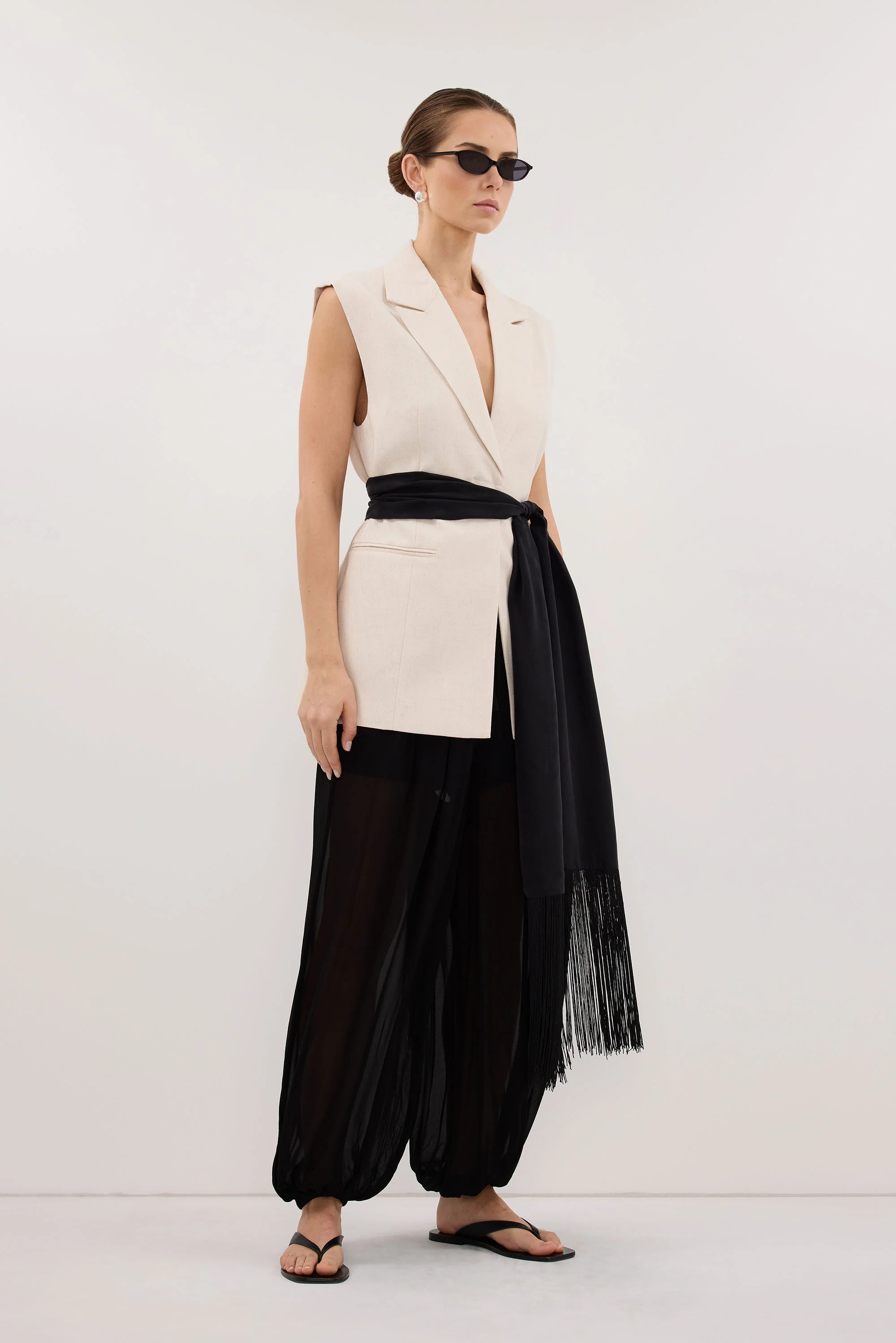 FIORA BLACK CUPRO FRINGE SCARF - Image 3