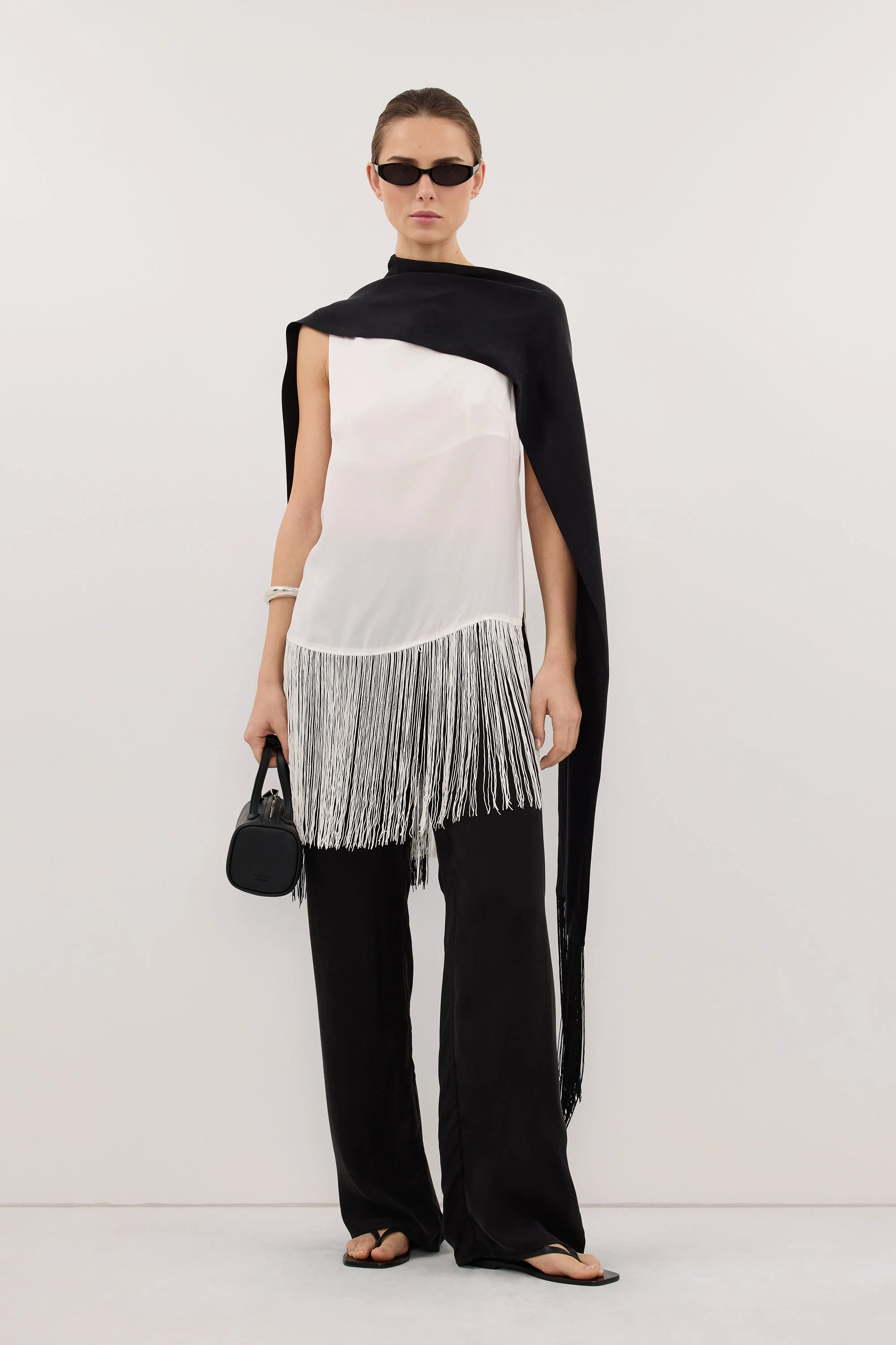 FIORA BLACK CUPRO FRINGE SCARF - Image 7