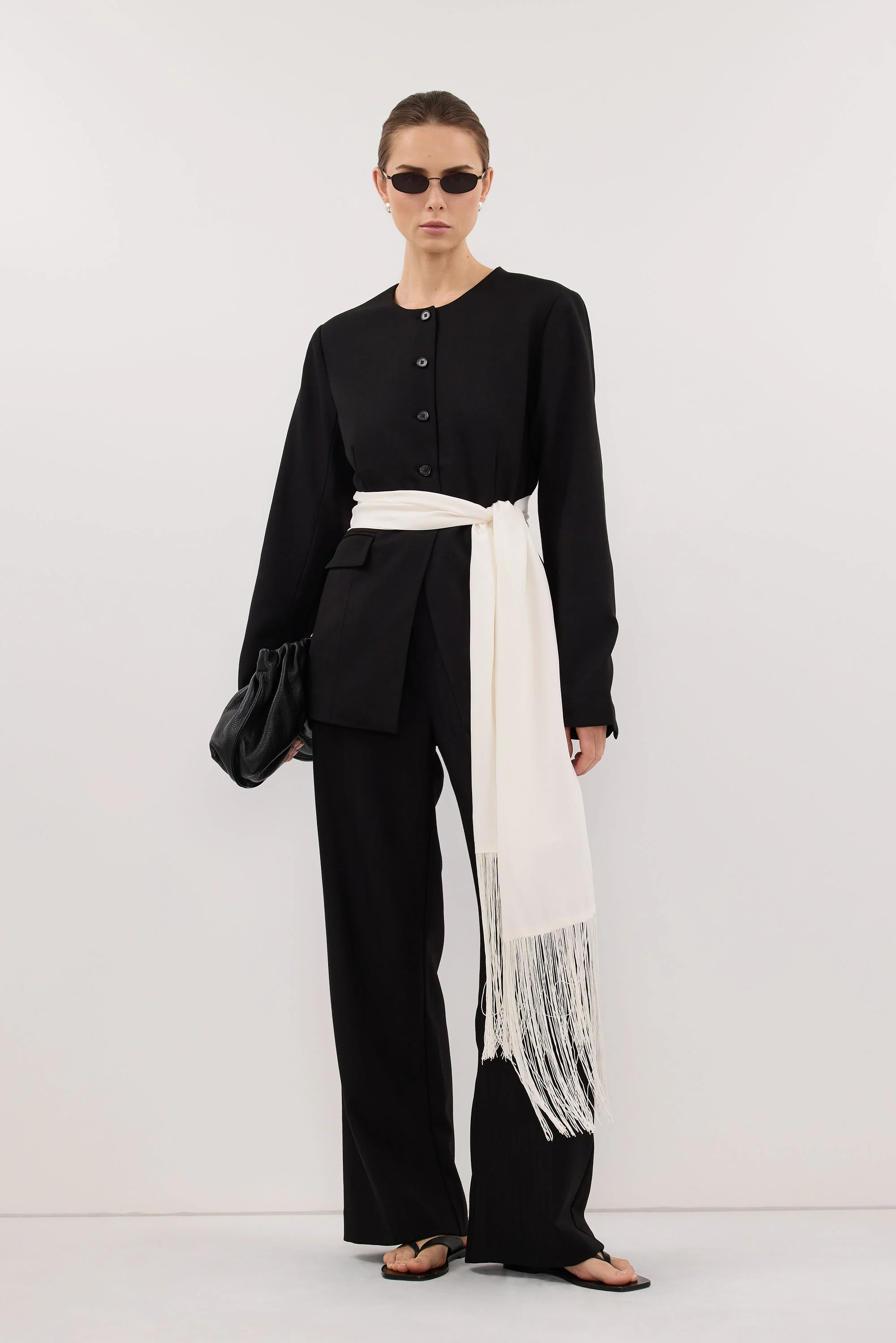 FIORA WHITE CUPRO FRINGE SCARF - Image 3