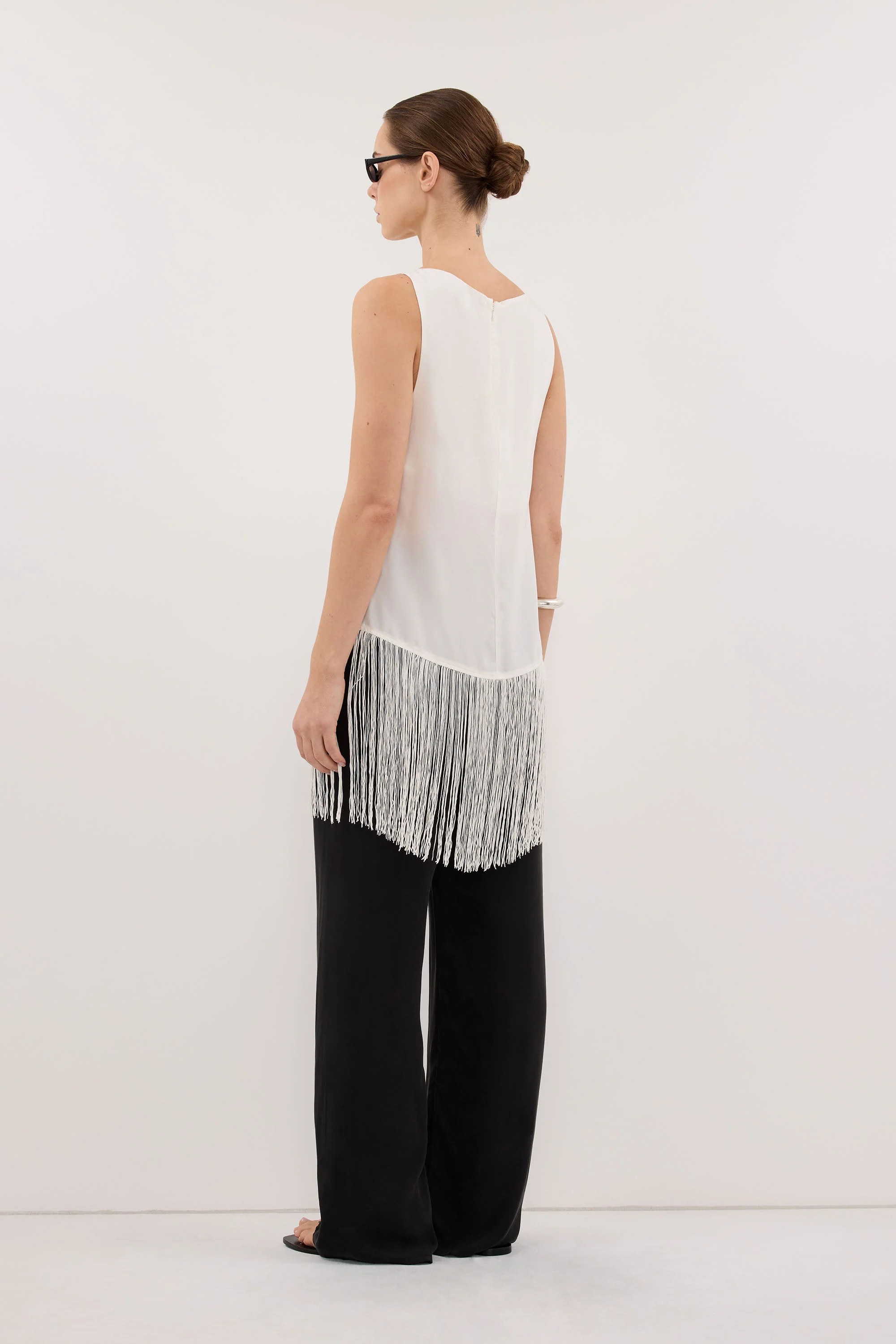 FIORA WHITE CUPRO FRINGE TOP - Image 8