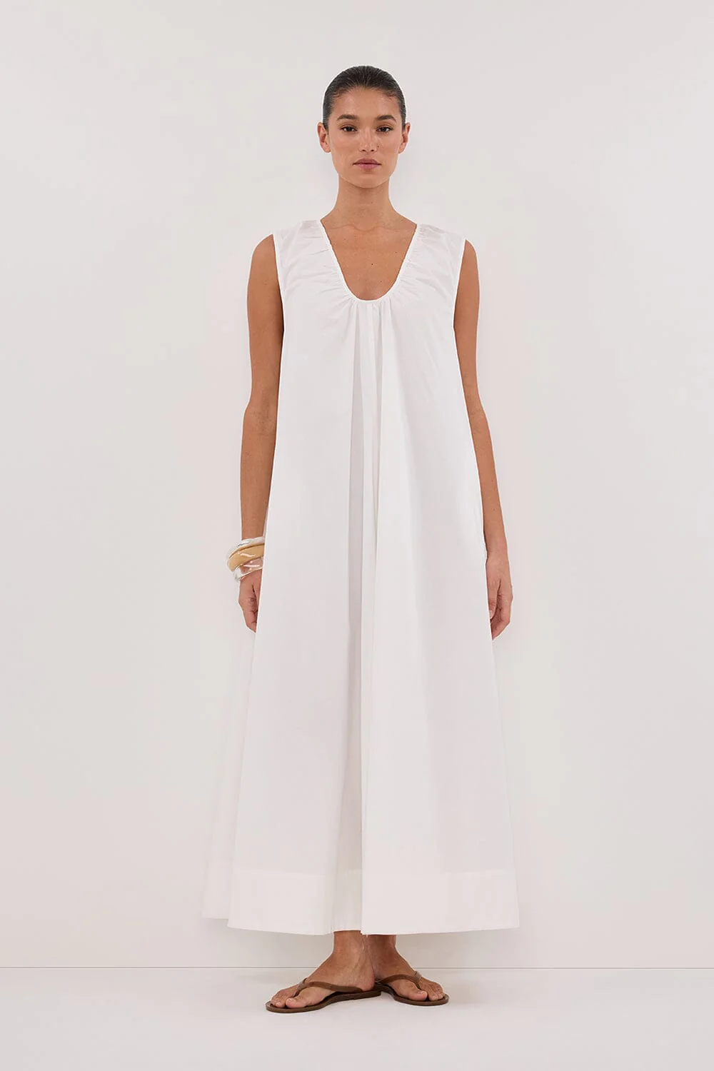 GABBY WHITE OVERSIZED COTTON MIDI DRESS